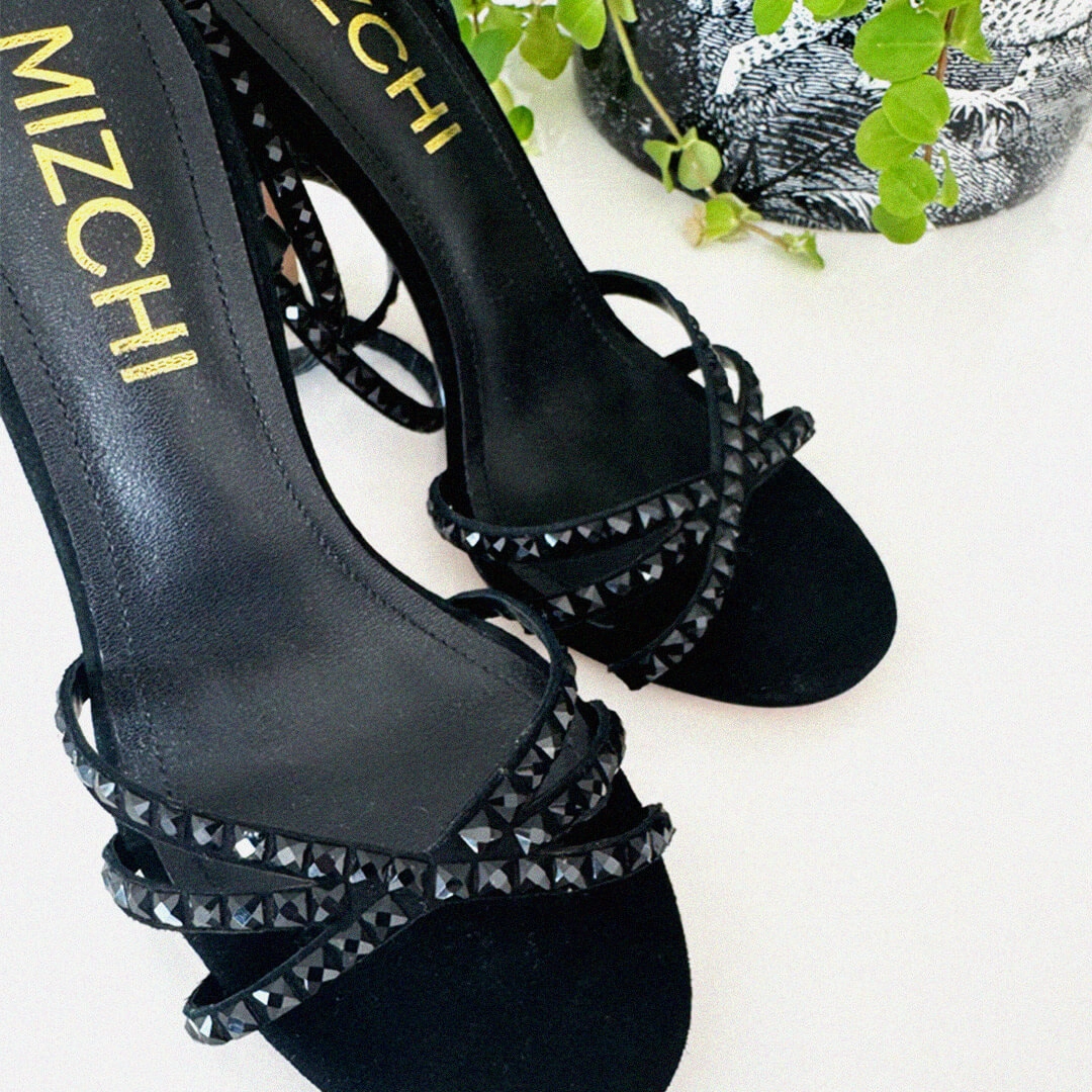 *MADDY BLACK  - diamond decor heels