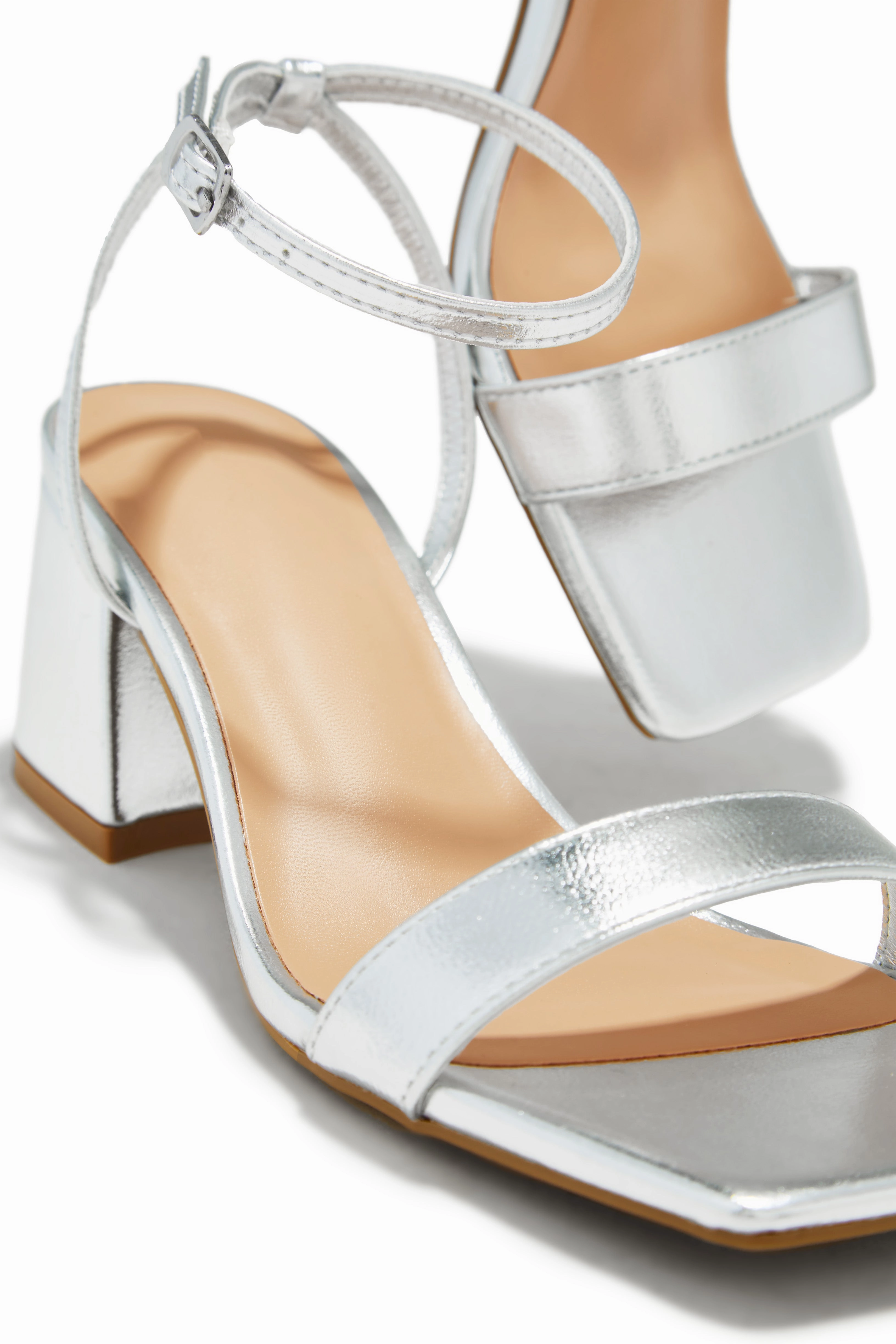 Alina Block Mid Heels - Silver