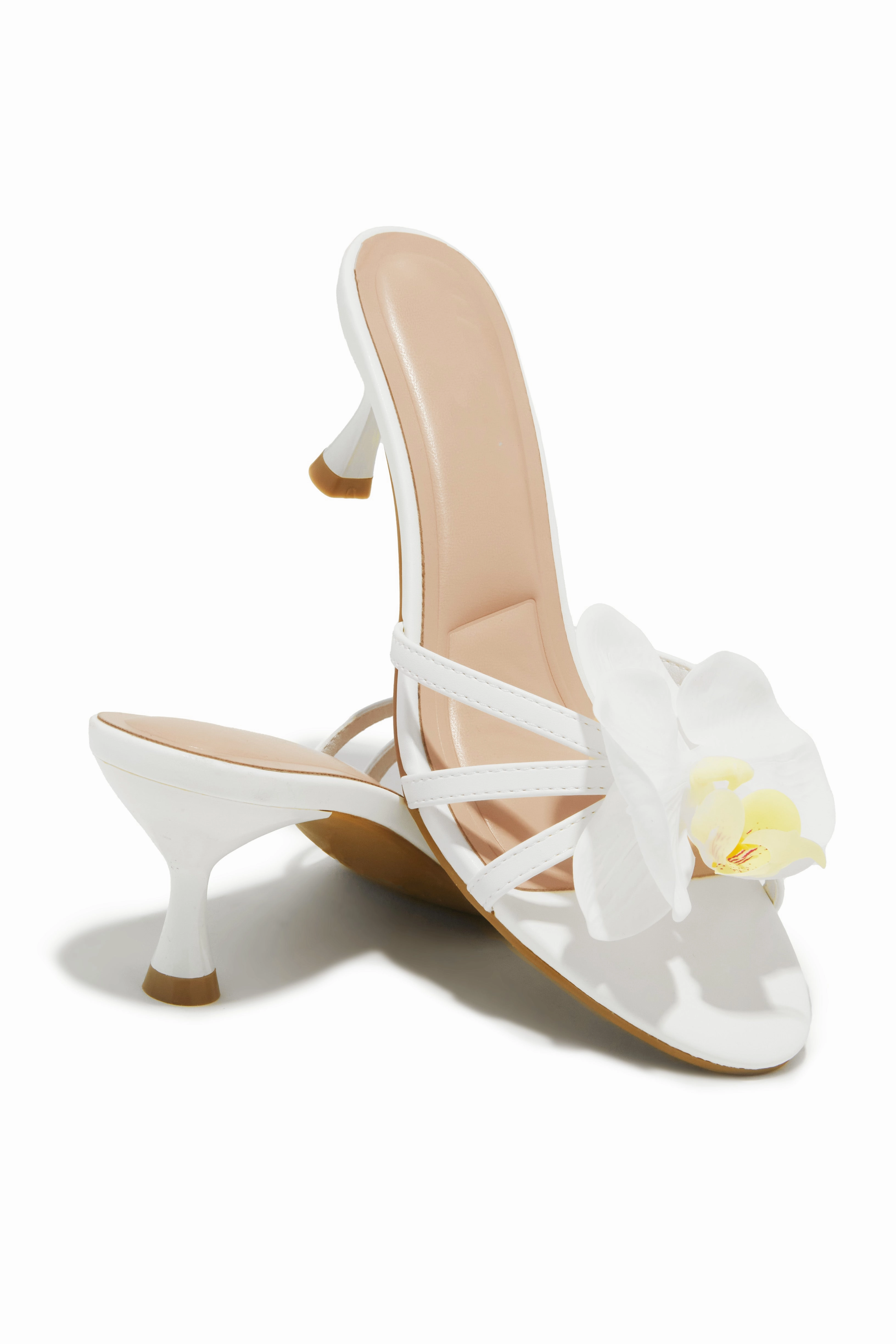 Alyssa Rosette Mid Heel Mules - White