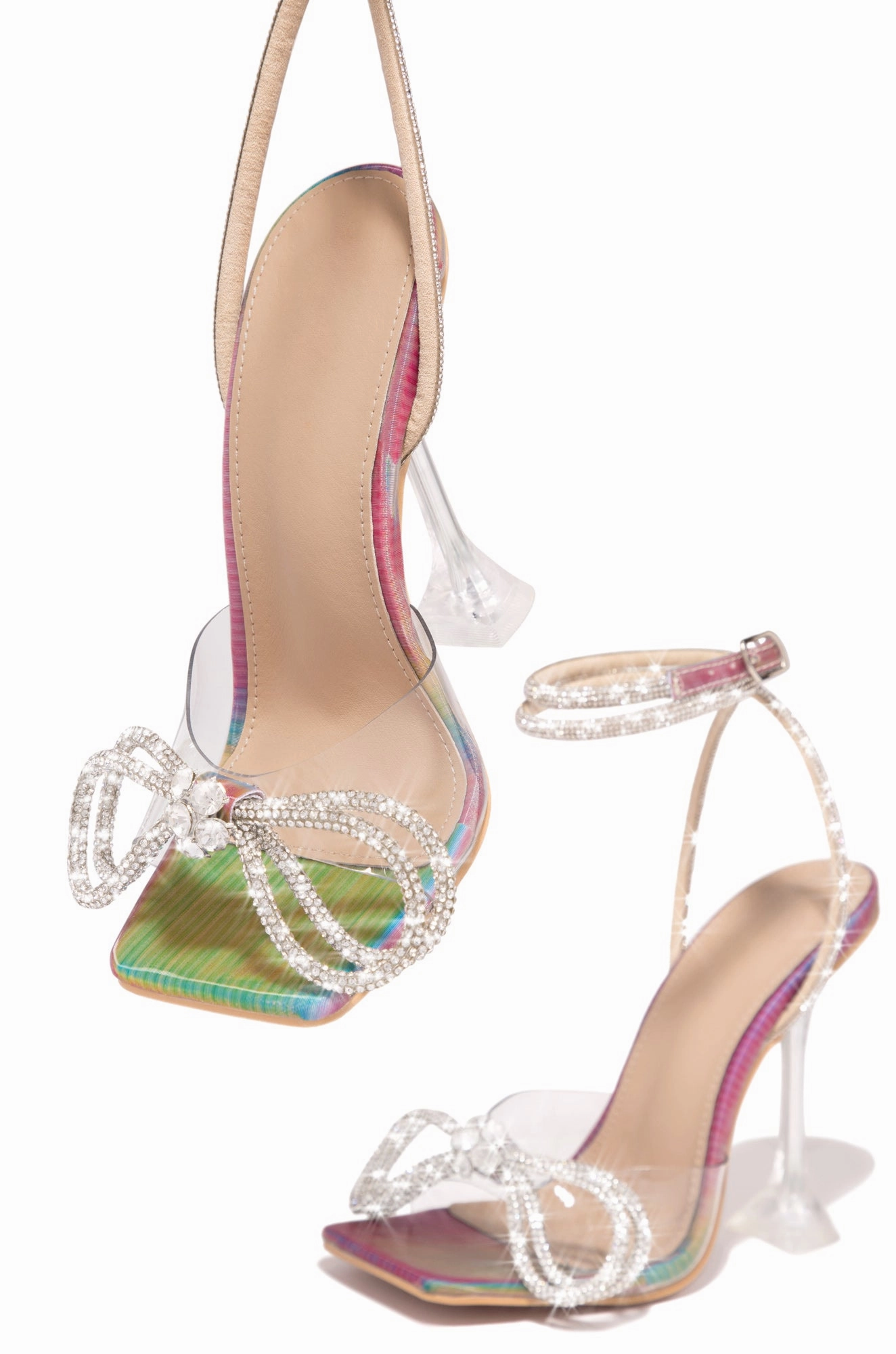 Amaria Embellished Bow Strap High Heels - Multi