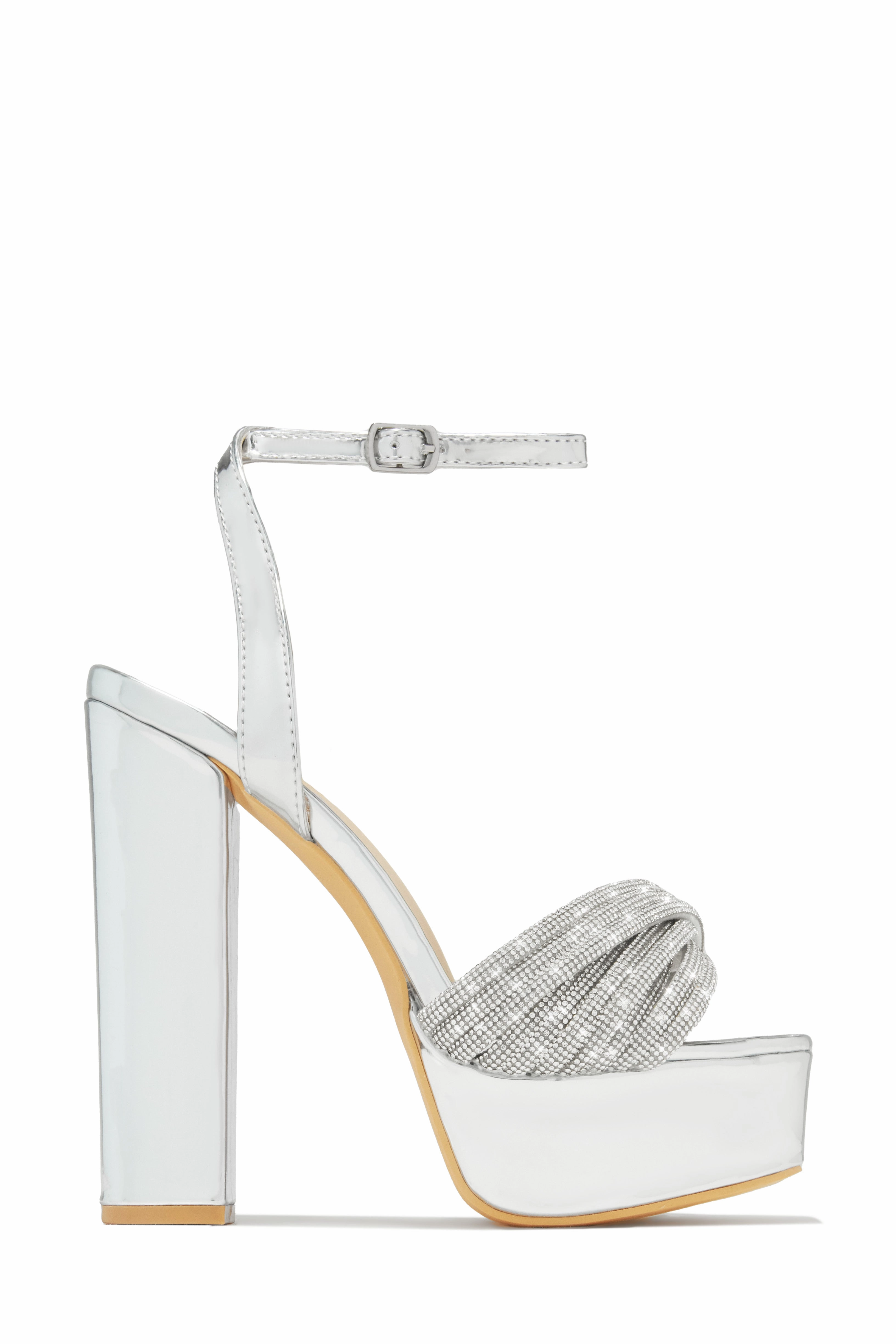Arianna Embellished Platform Block Heels - Silver