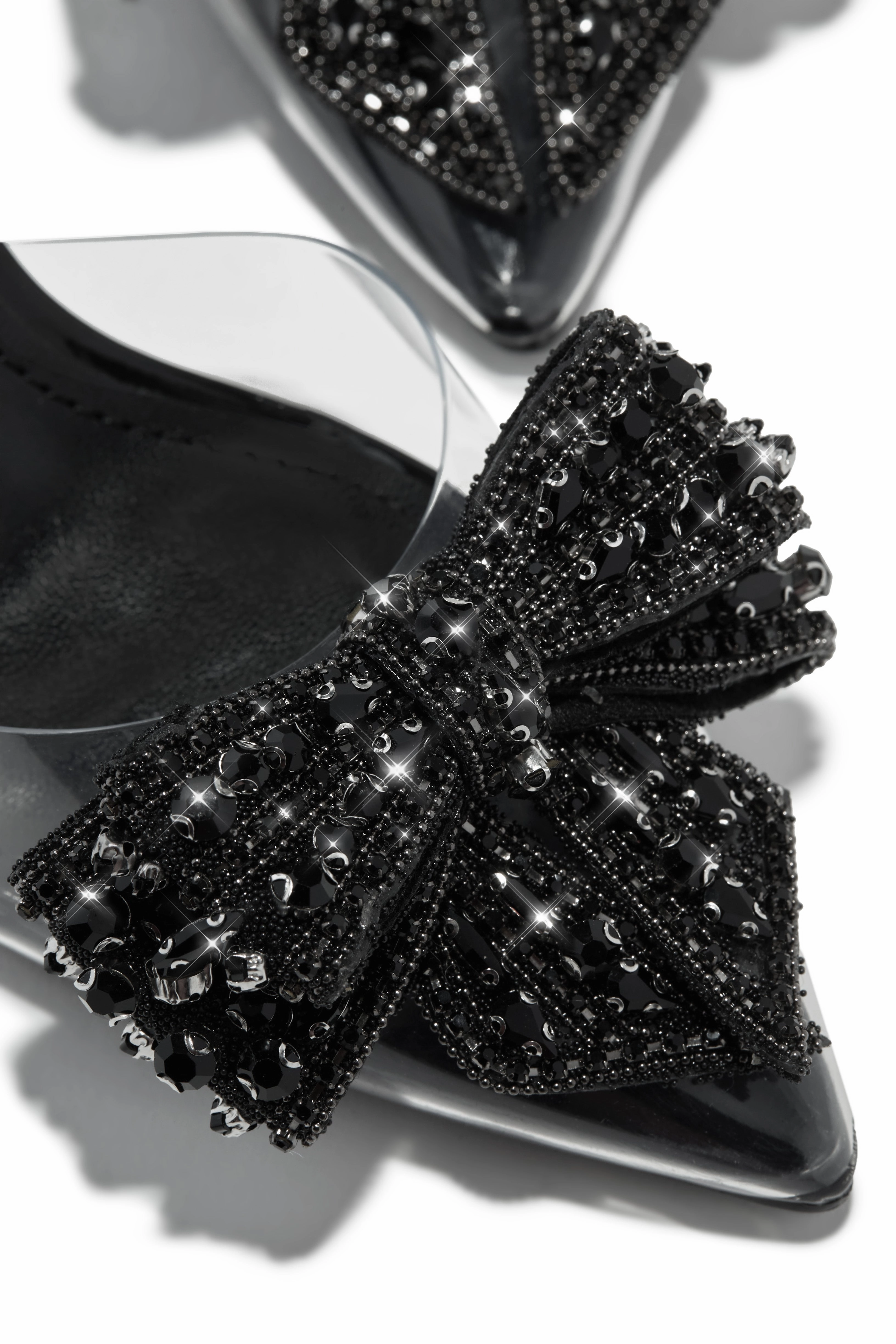 Aurea  Embellished Clear Mid Heel Pumps - Black
