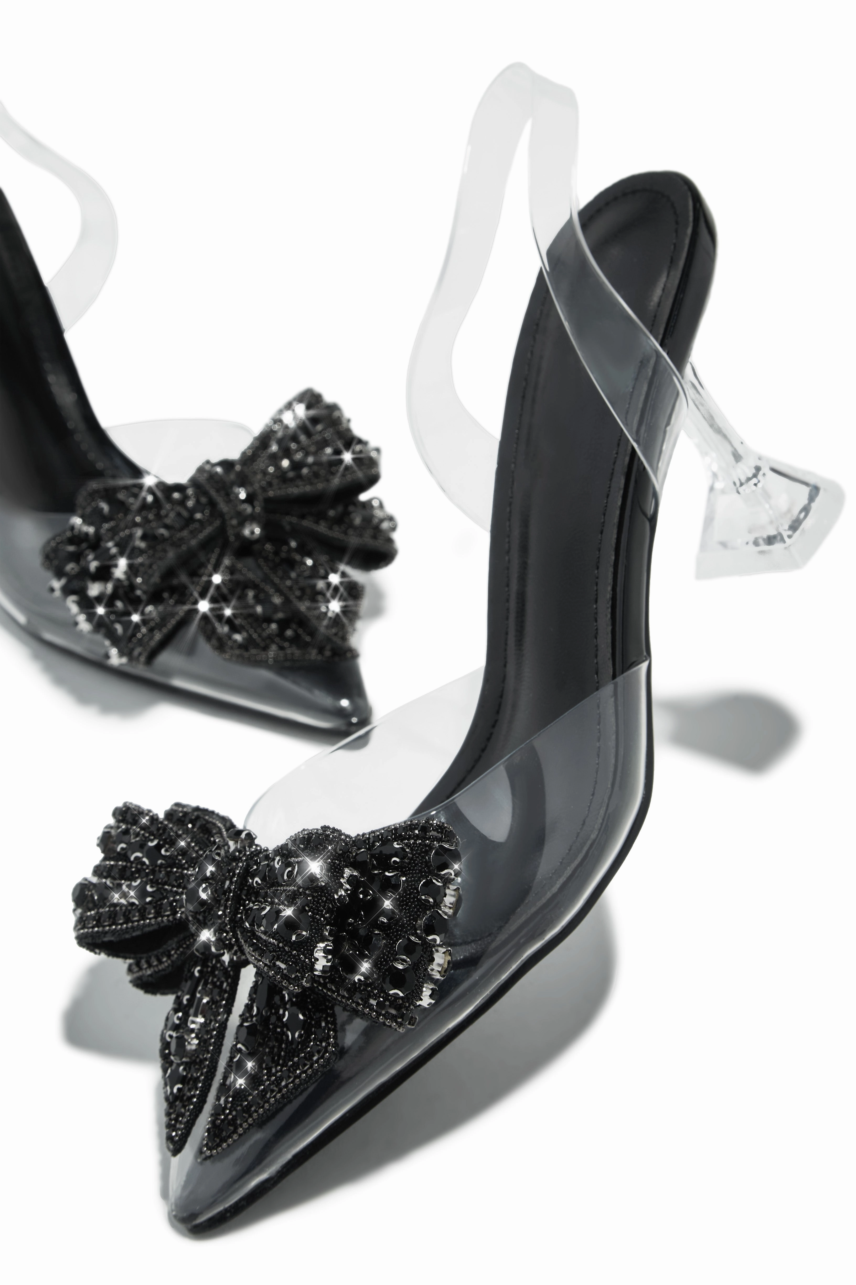 Aurea  Embellished Clear Mid Heel Pumps - Black