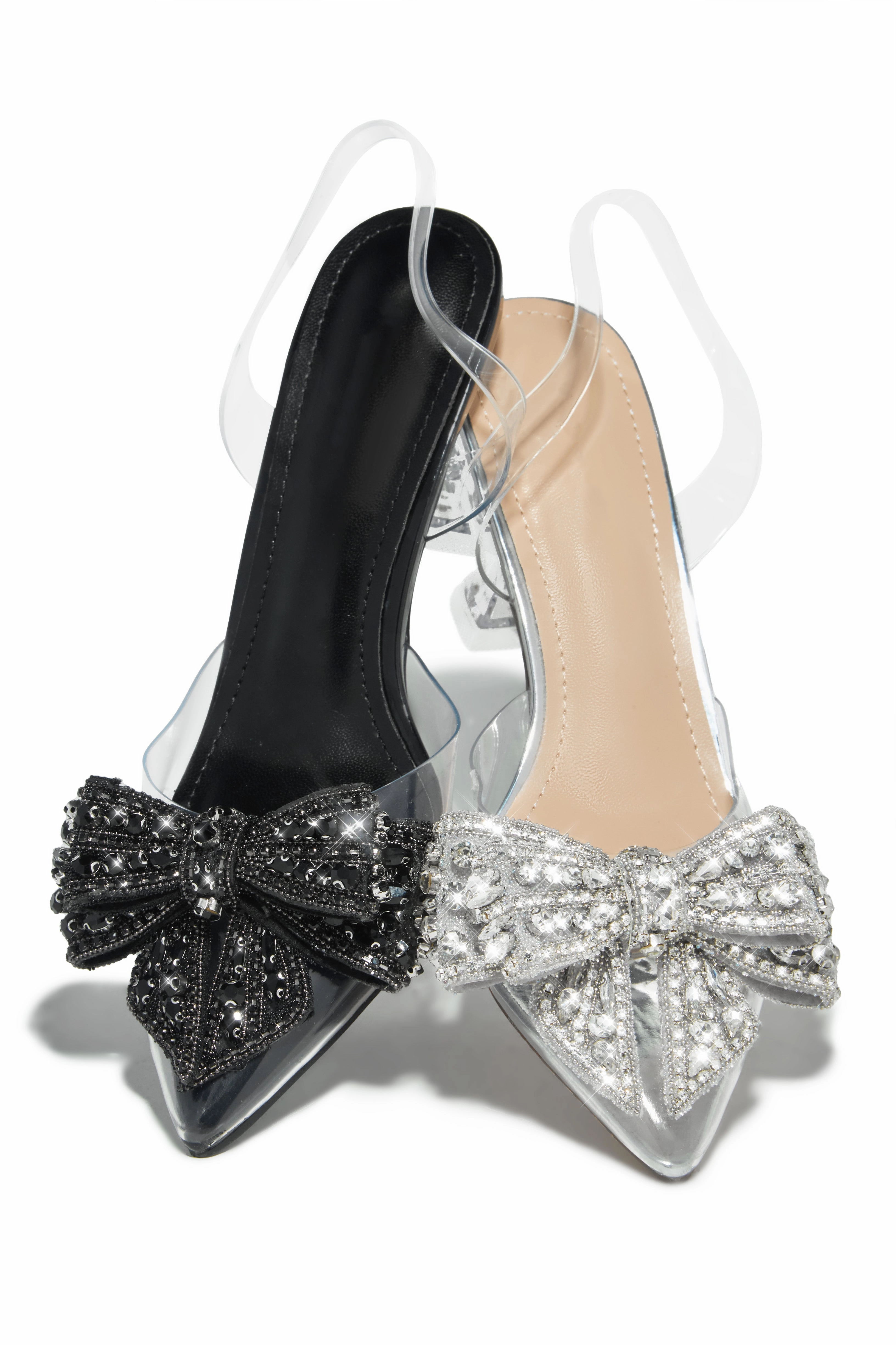 Aurea  Embellished Clear Mid Heel Pumps - Black