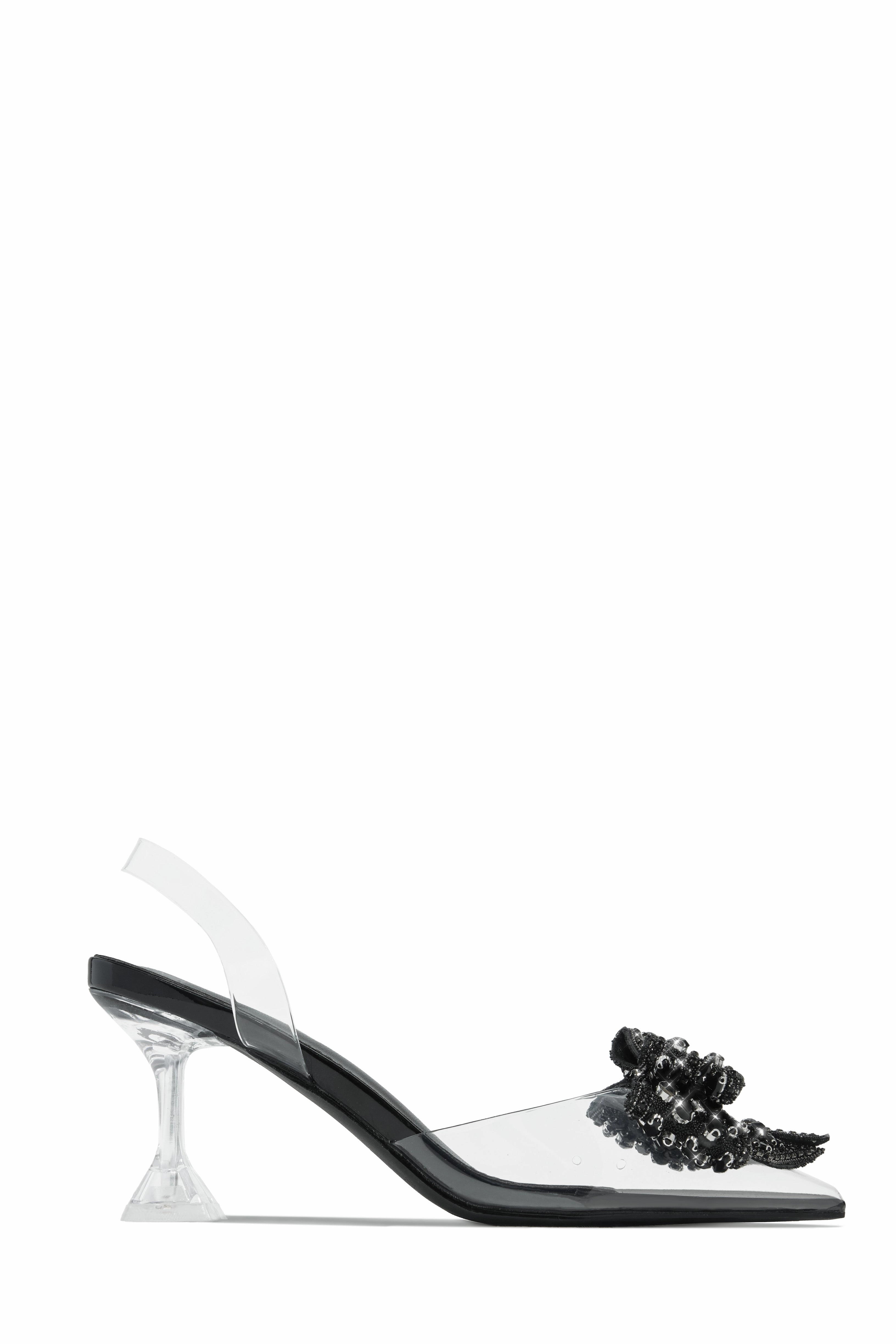 Aurea  Embellished Clear Mid Heel Pumps - Black