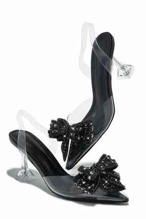 Aurea  Embellished Clear Mid Heel Pumps - Black