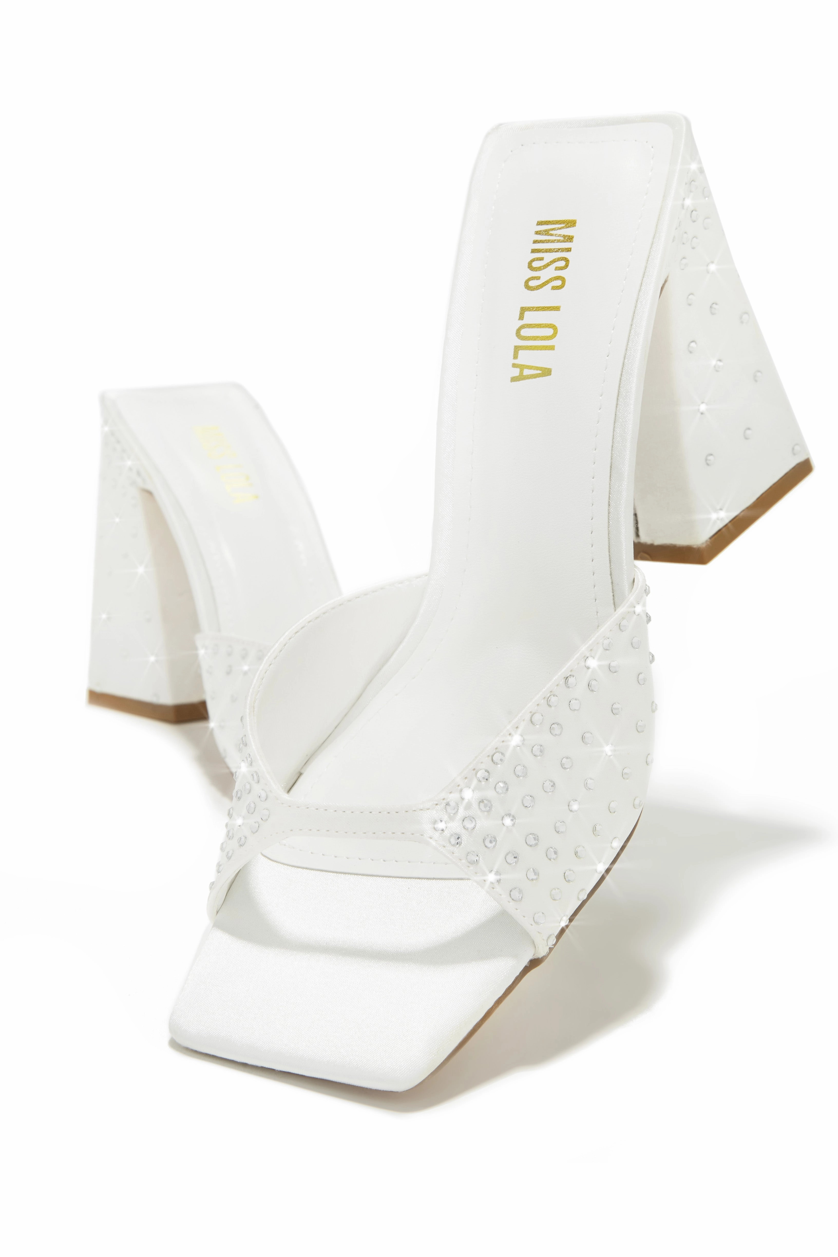 Azaria Embellished Block Heel Mules - White