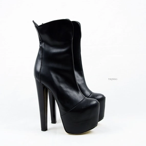 Black Faux Leather High Heel Platform Boots