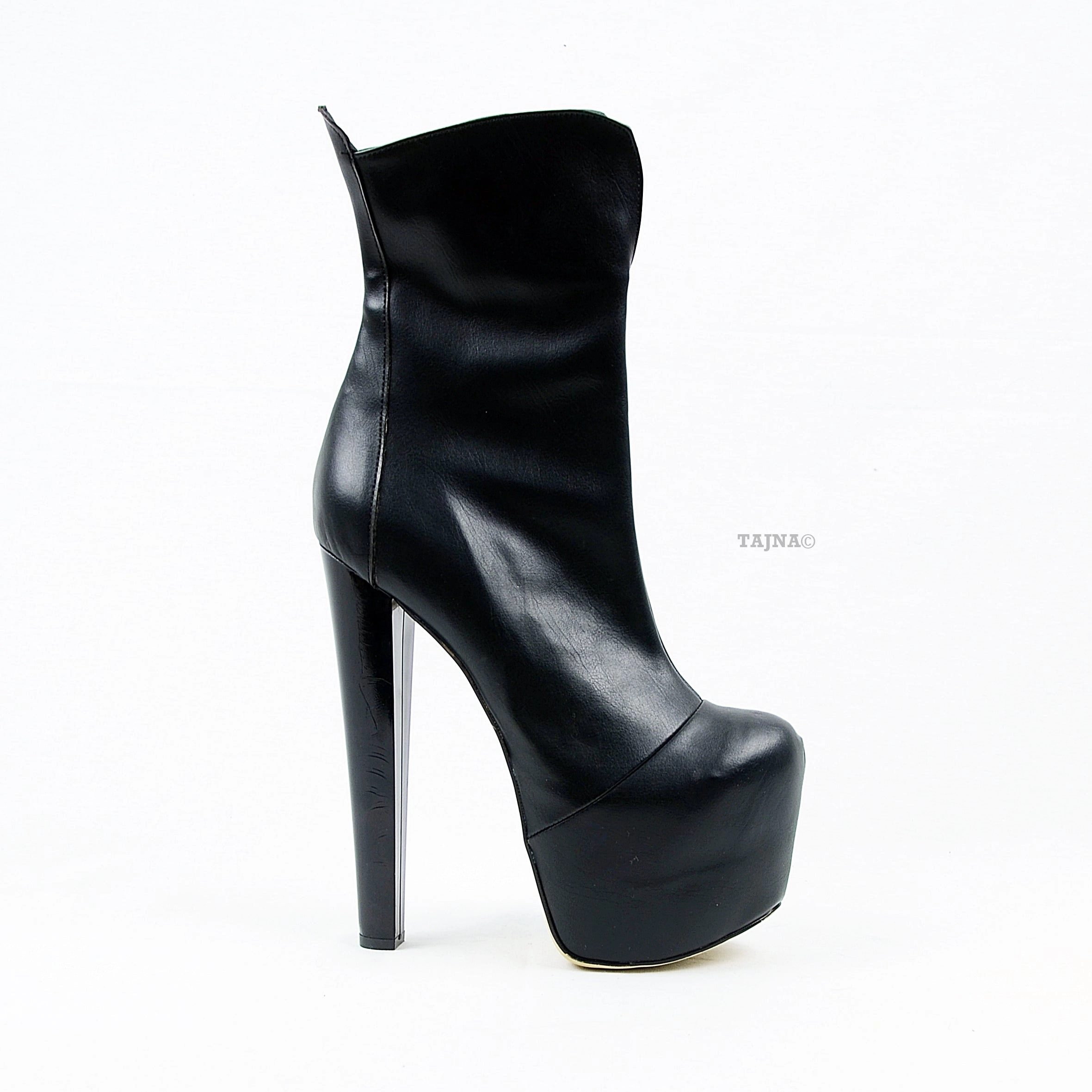 Black Faux Leather High Heel Platform Boots