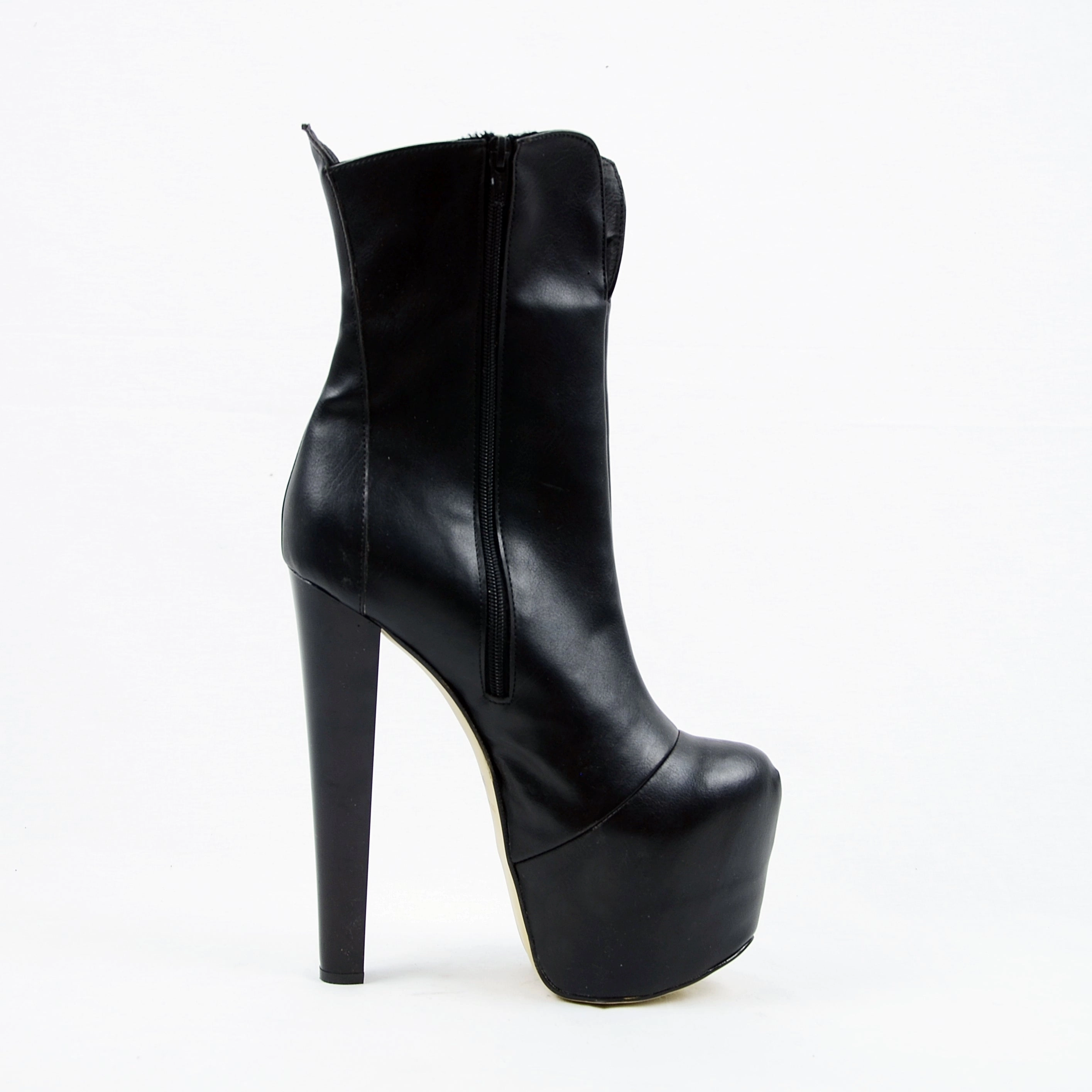 Black Faux Leather High Heel Platform Boots