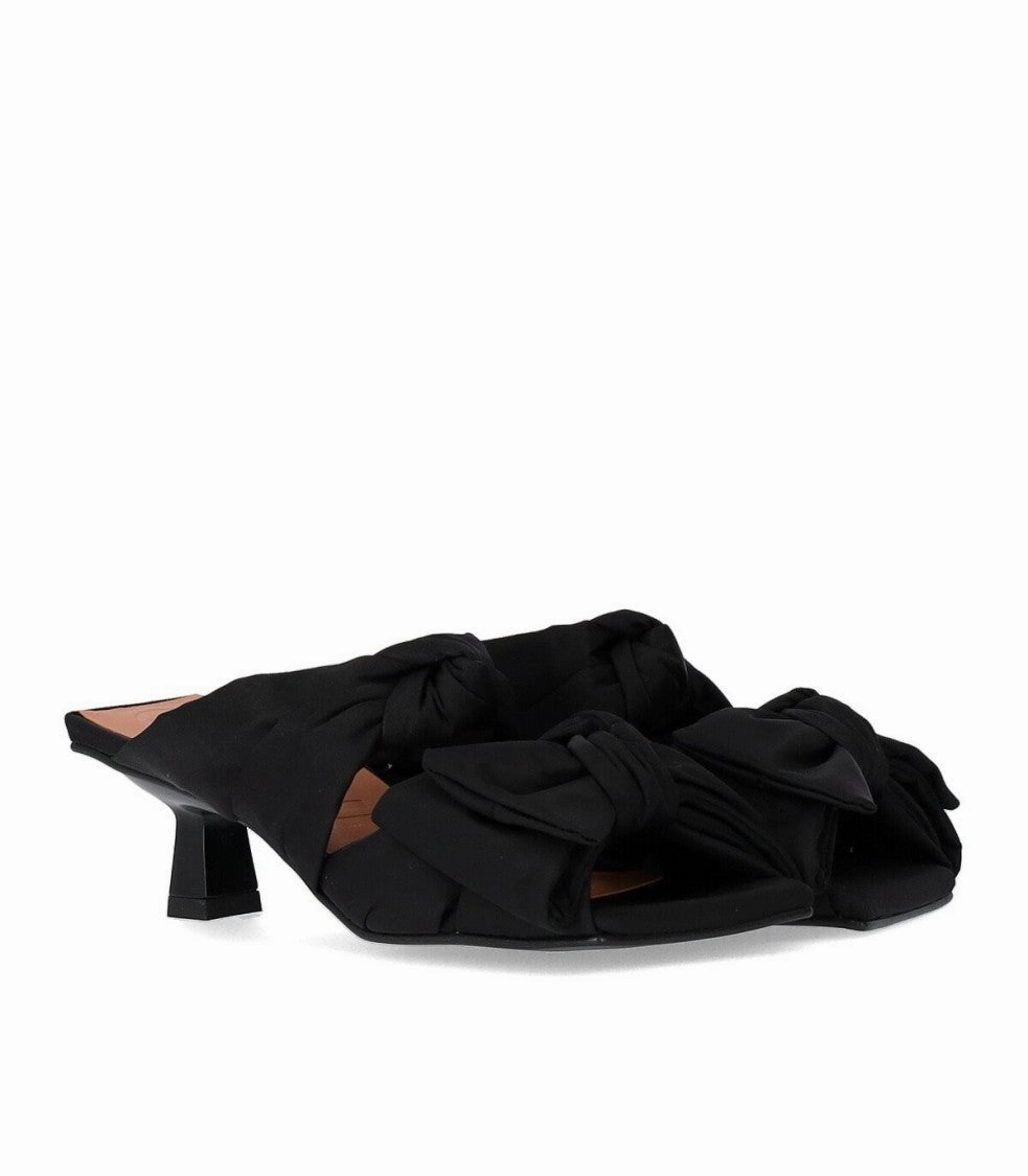 Black Heeled Mule With Bows