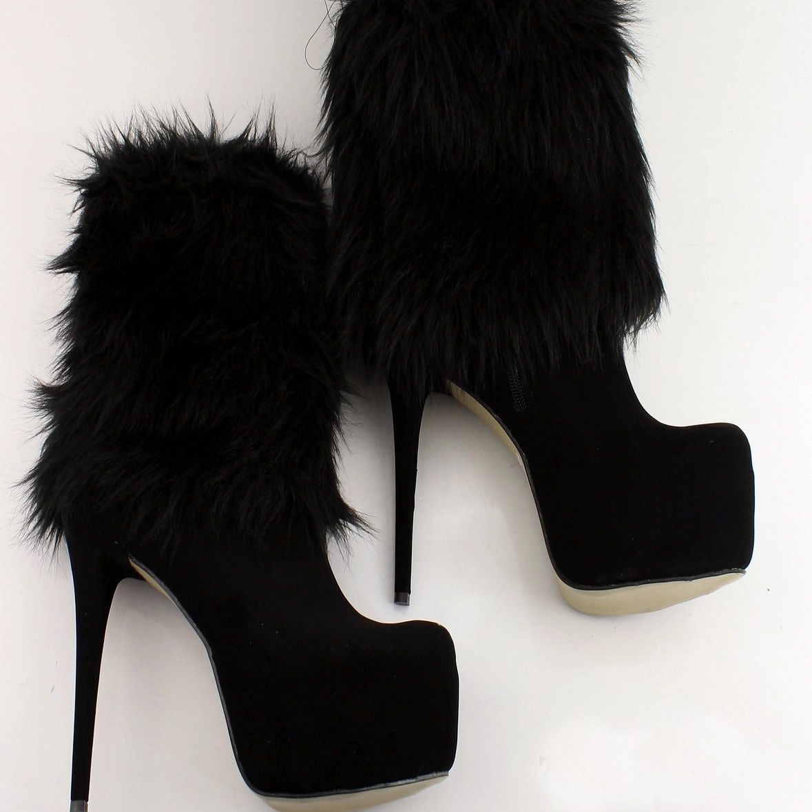 Black Suede Furry Platform Booties