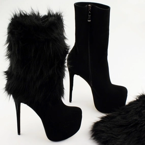 Black Suede Furry Platform Booties