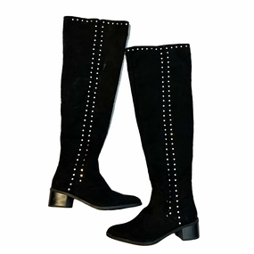 Boots Knee Heels By Fergalicious In Black Silver, Size: 7.5