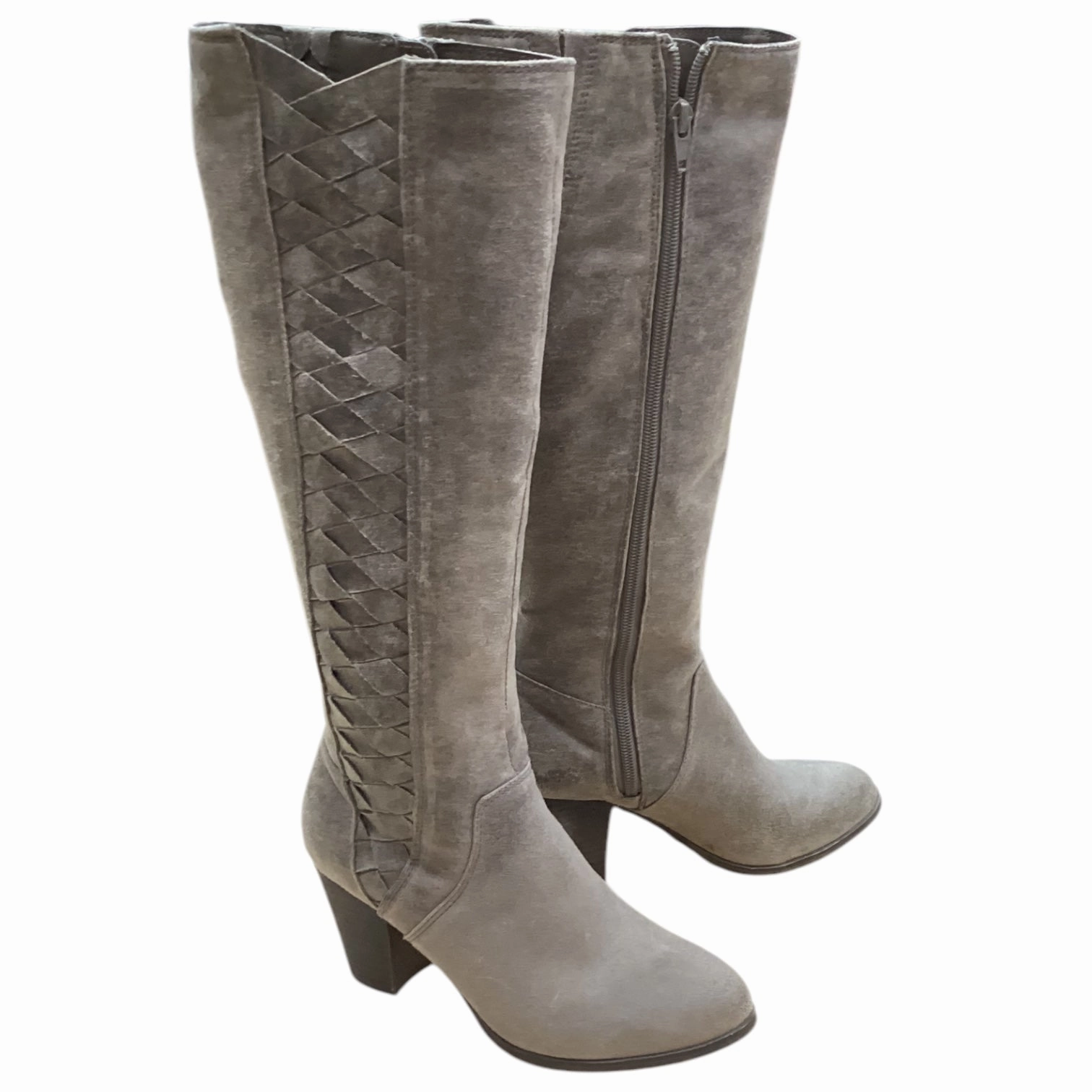 Boots Knee Heels By Fergalicious In Taupe, Size: 6