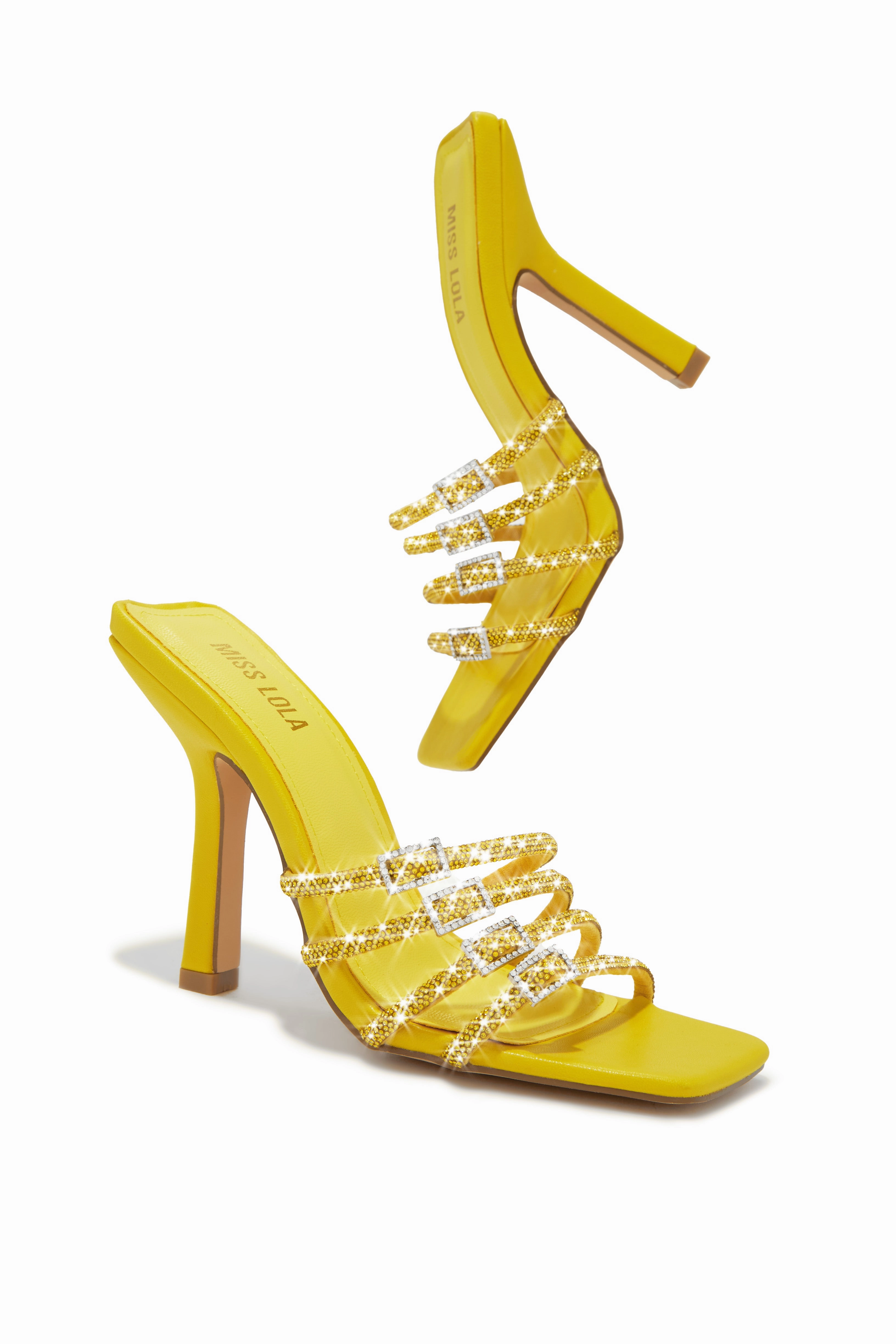 Champagne Taste Embellished High Heel Mules - Yellow