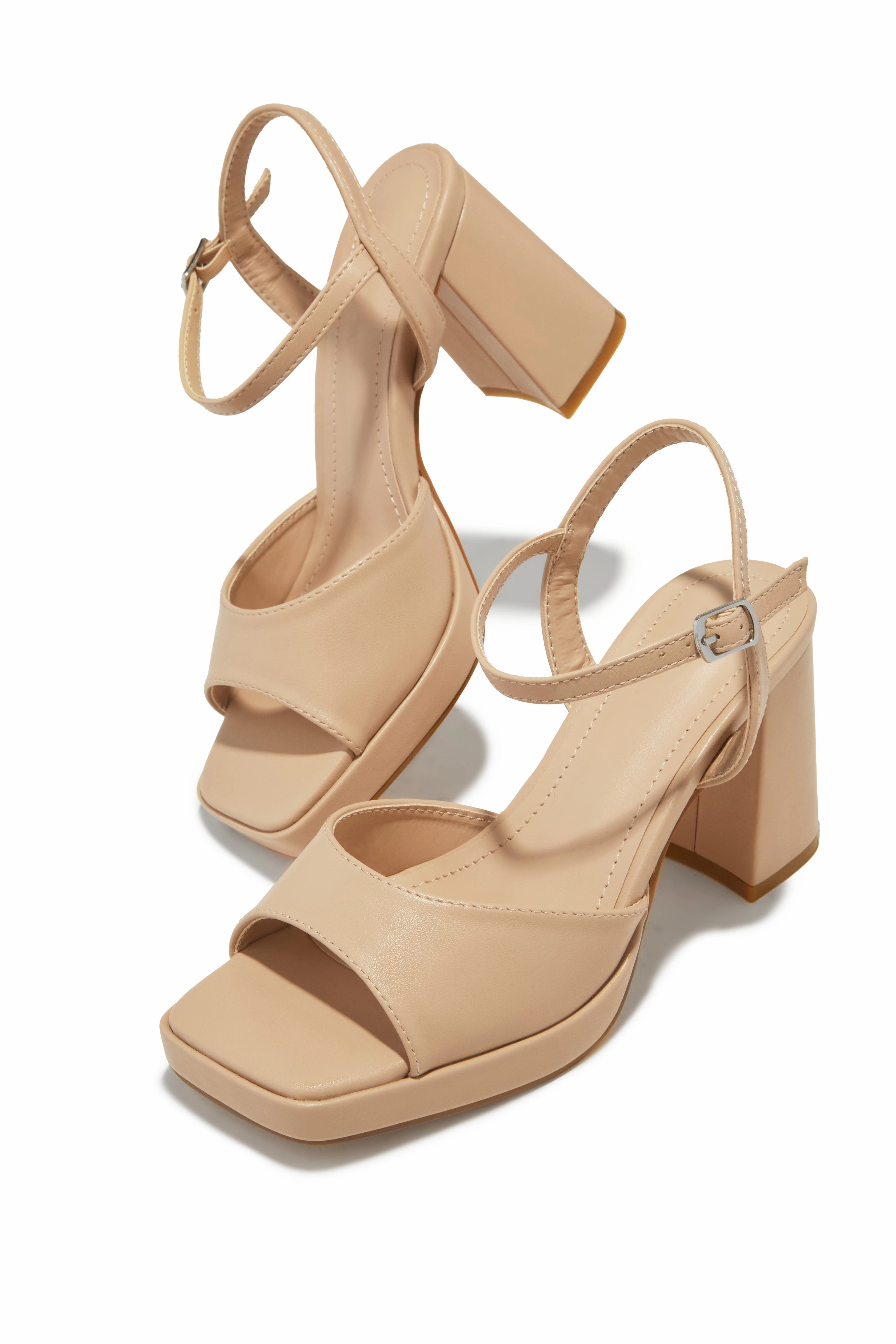 Claire Platform Block Heels - Nude