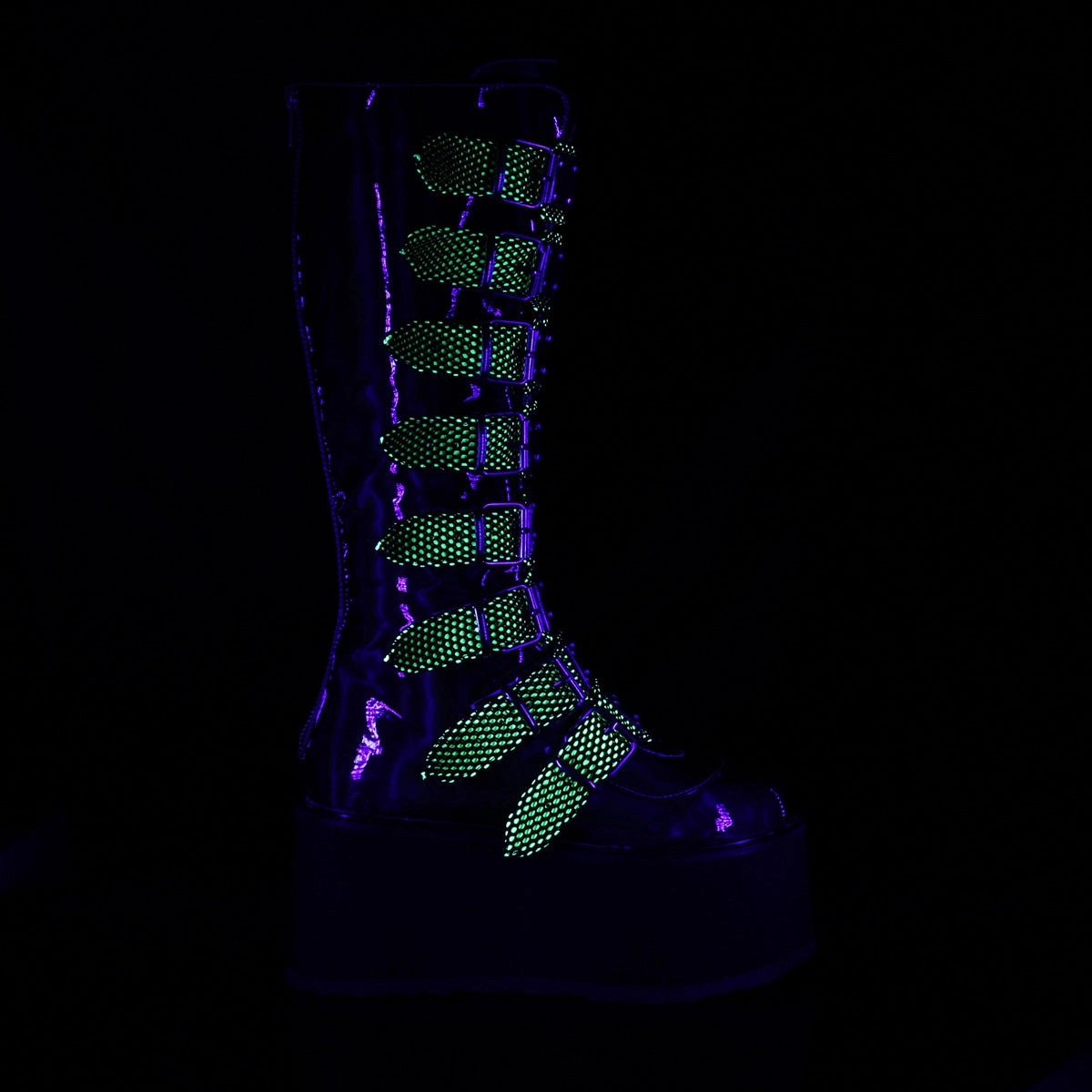DAMNED-318  Lime Green Hologram Vegan Leather
