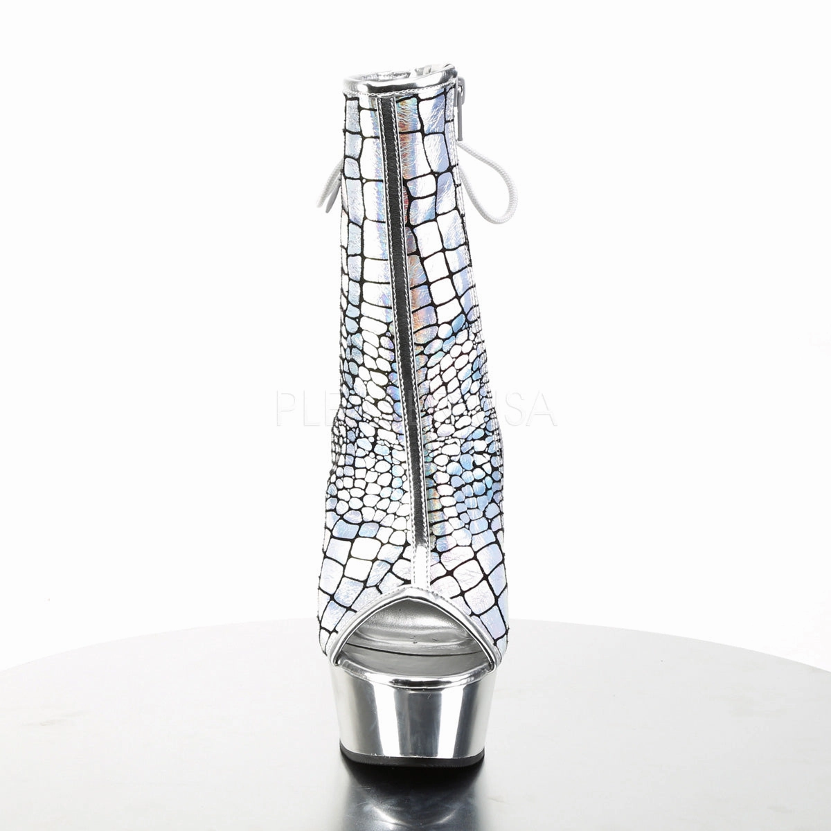 DELIGHT-1018HG  Silver Hologram Ostrich Pu/Silver Chrome