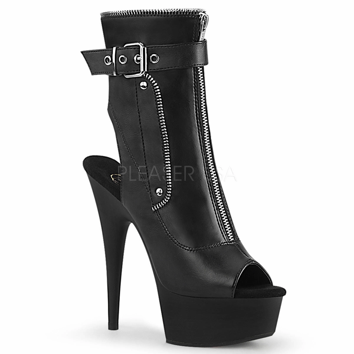DELIGHT-1035  Black Faux Leather/Black Matte