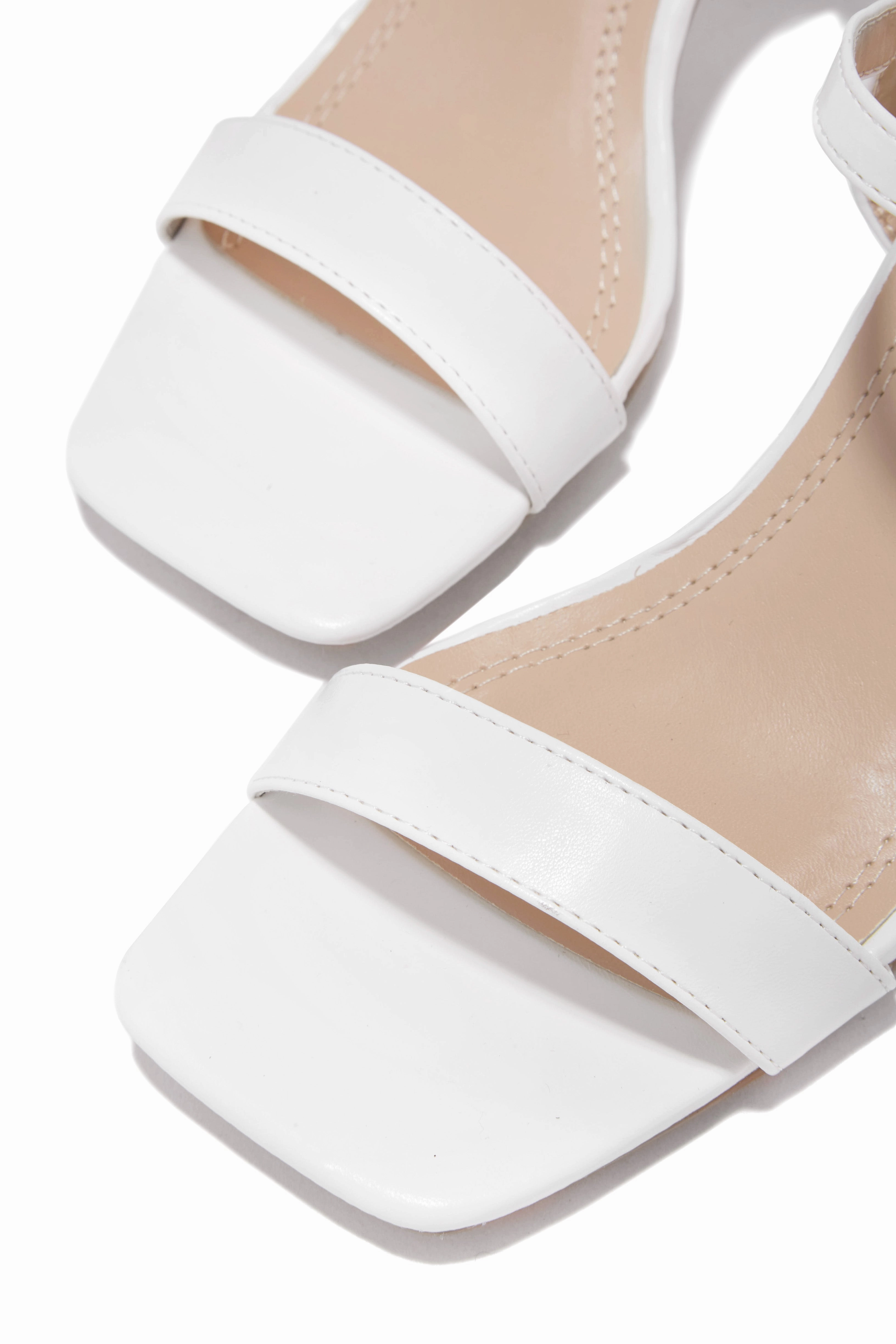Deryna Ankle Strap Block Heels - White