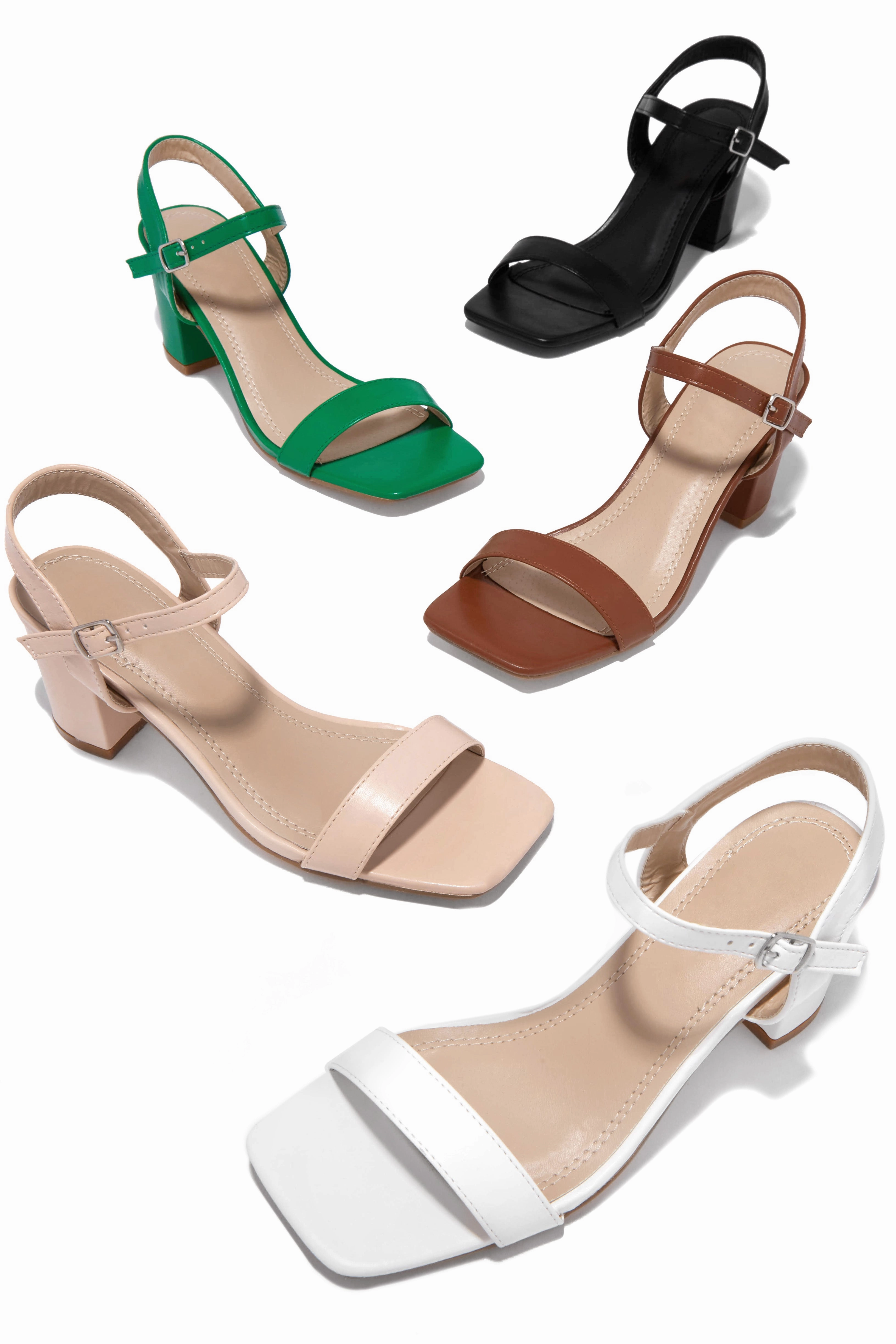 Deryna Ankle Strap Block Heels - White
