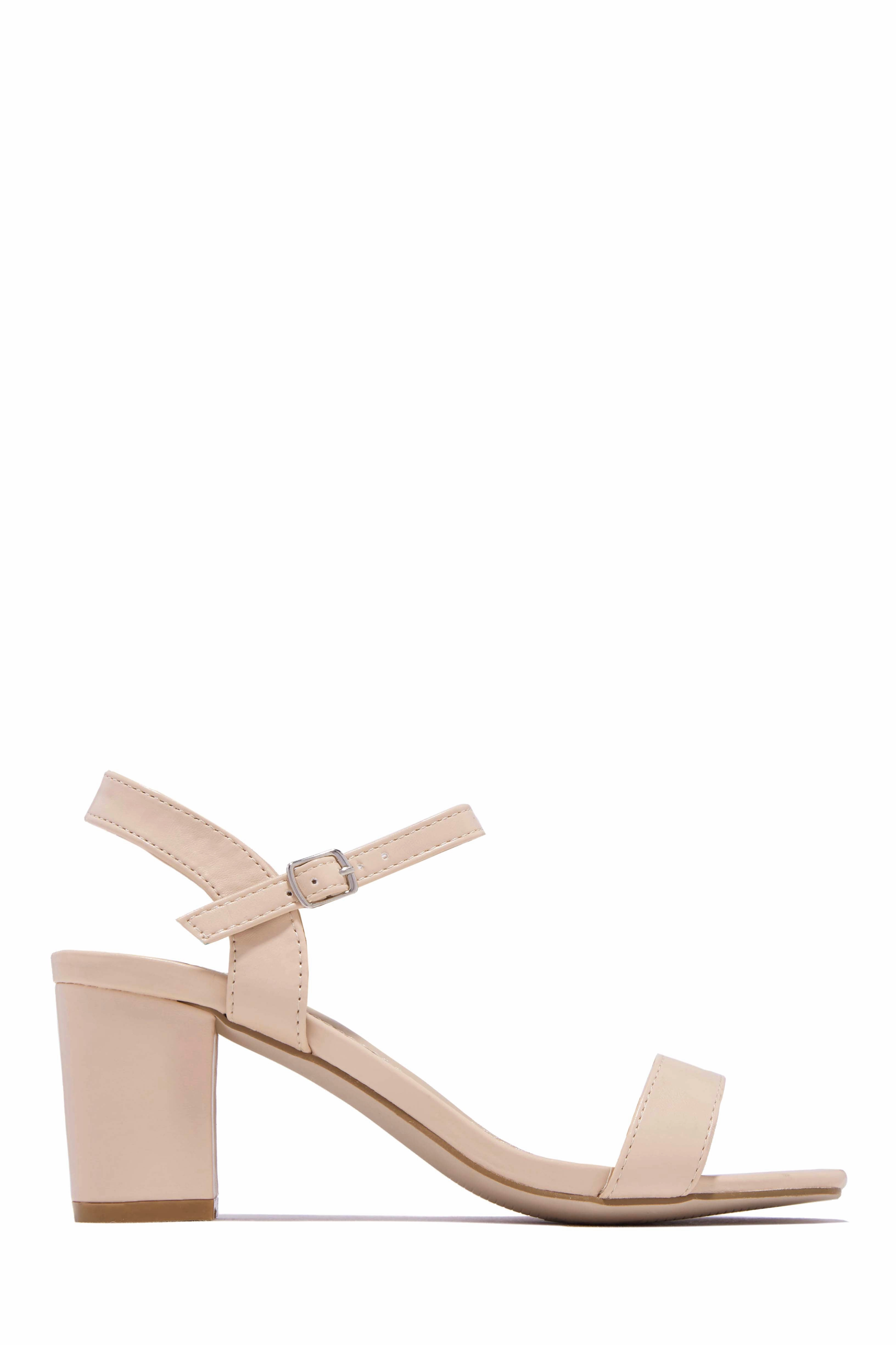 Deryna Ankle Strap Block Heels - White