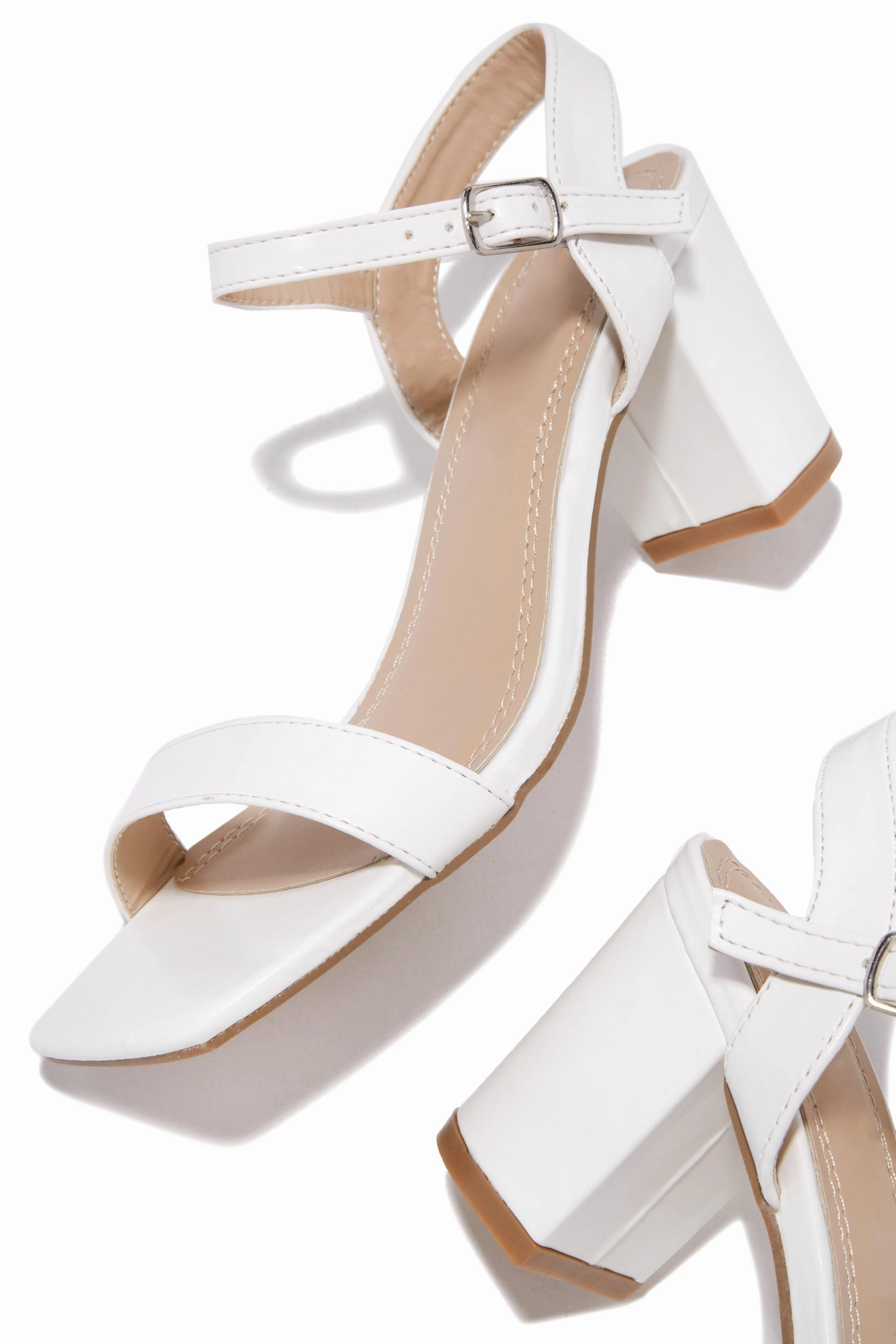 Deryna Ankle Strap Block Heels - White
