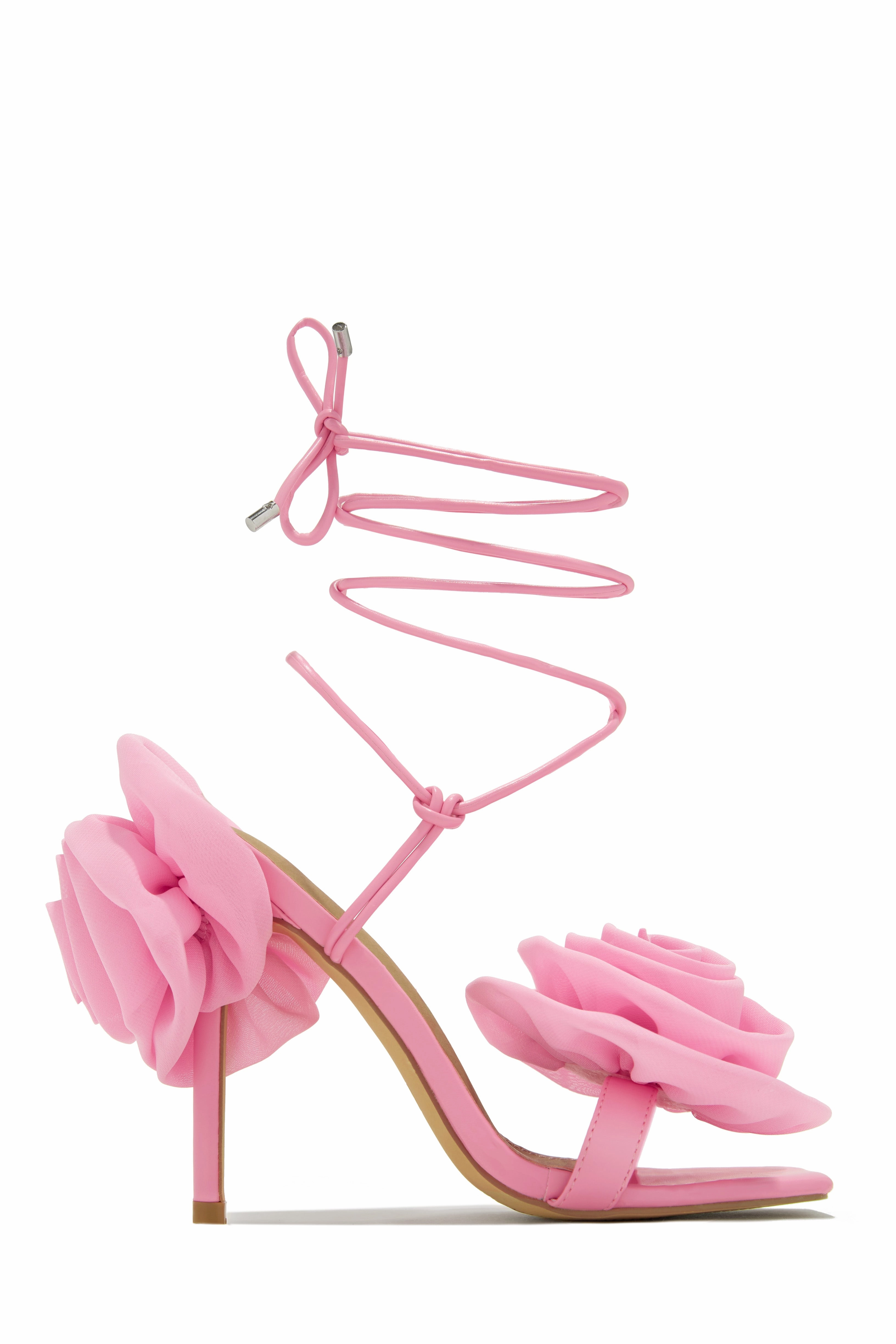Divine Bloom Rosette Lace Up Heels - Cream