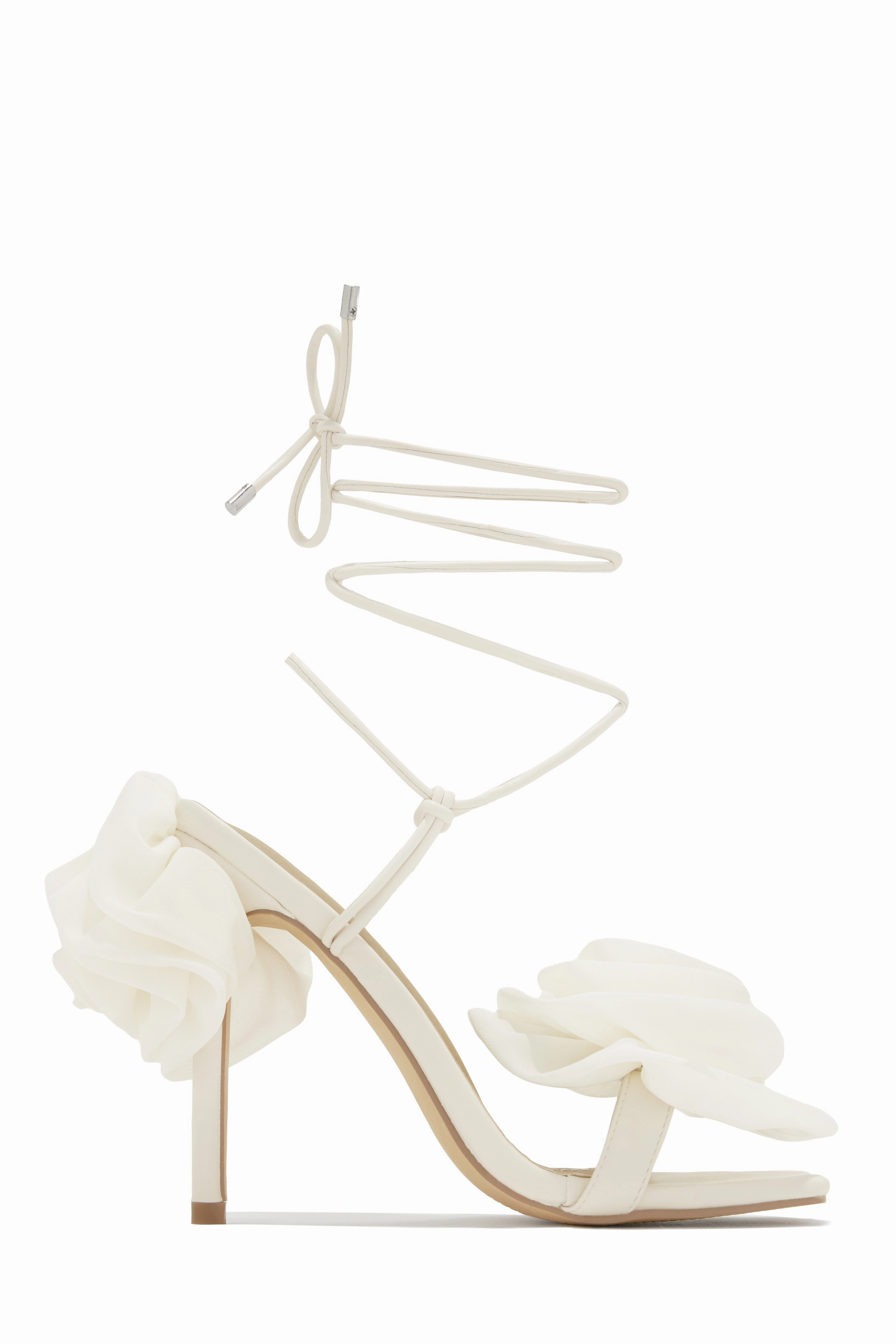 Divine Bloom Rosette Lace Up Heels - Cream