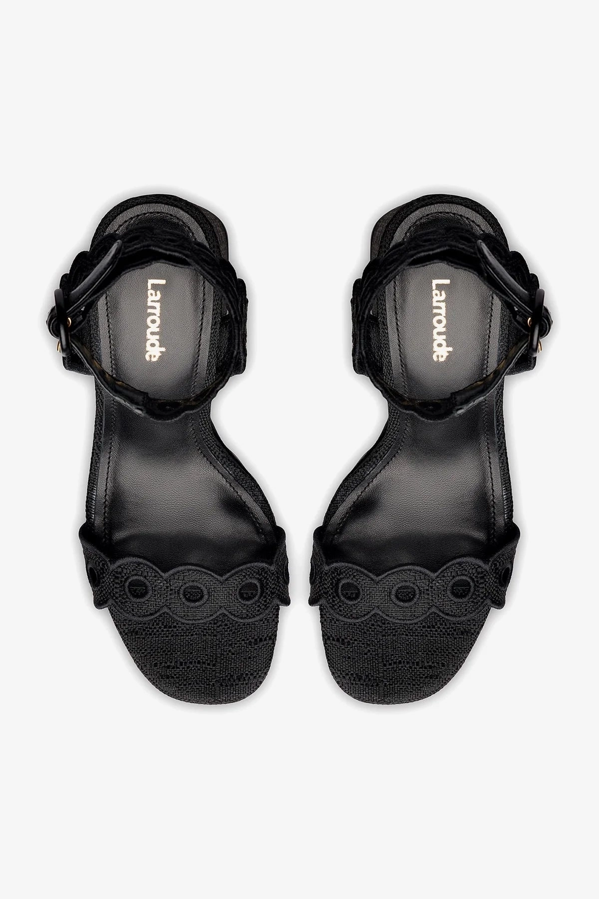 Dolly Broderie Sandal In Black Raffia