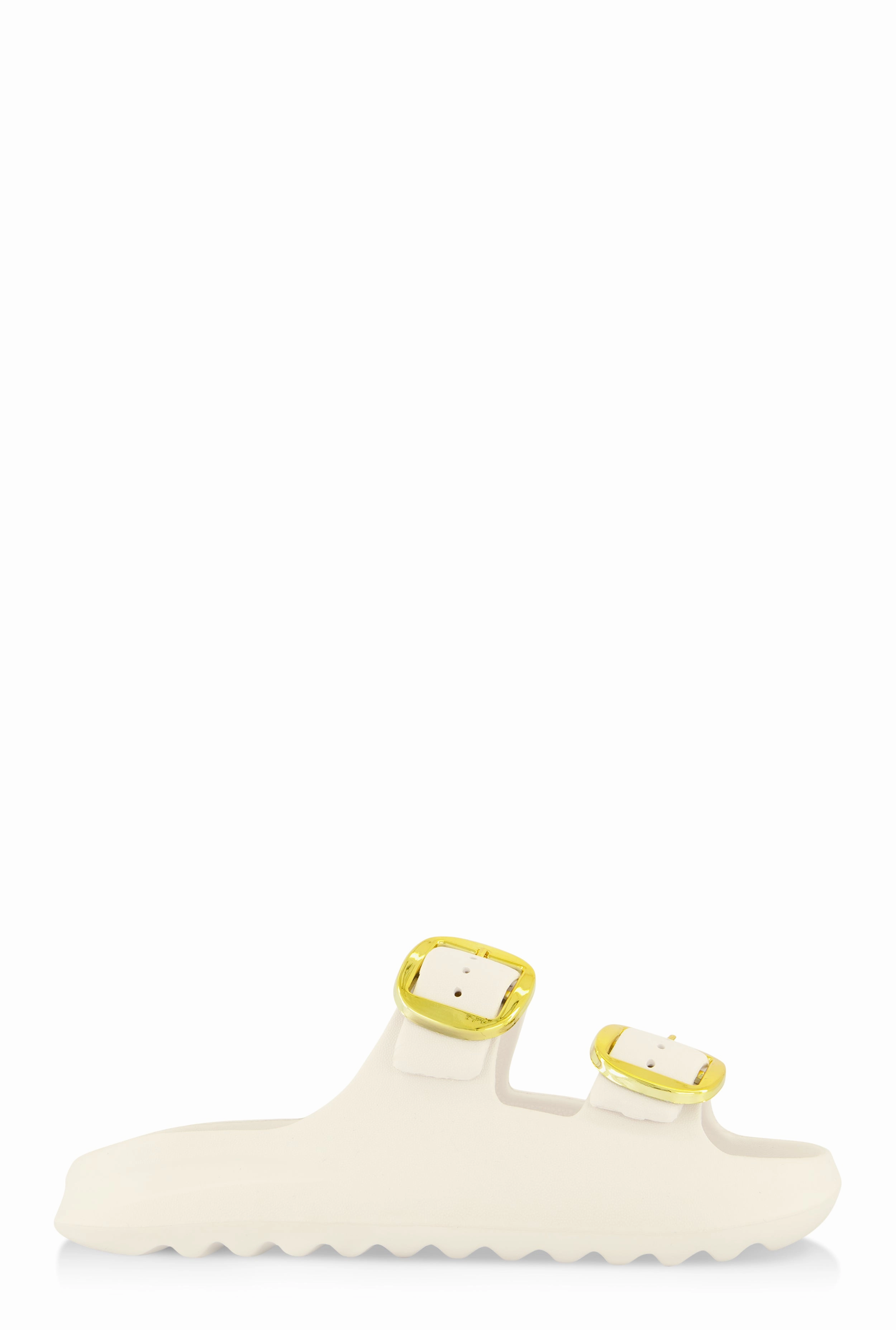 Double Buckle Band Slide Sandals