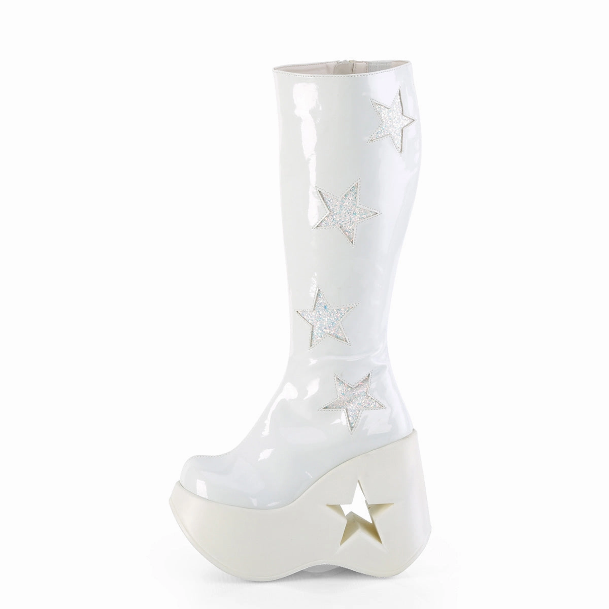 DYNAMITE-218  White Patent-White Multi Glitter