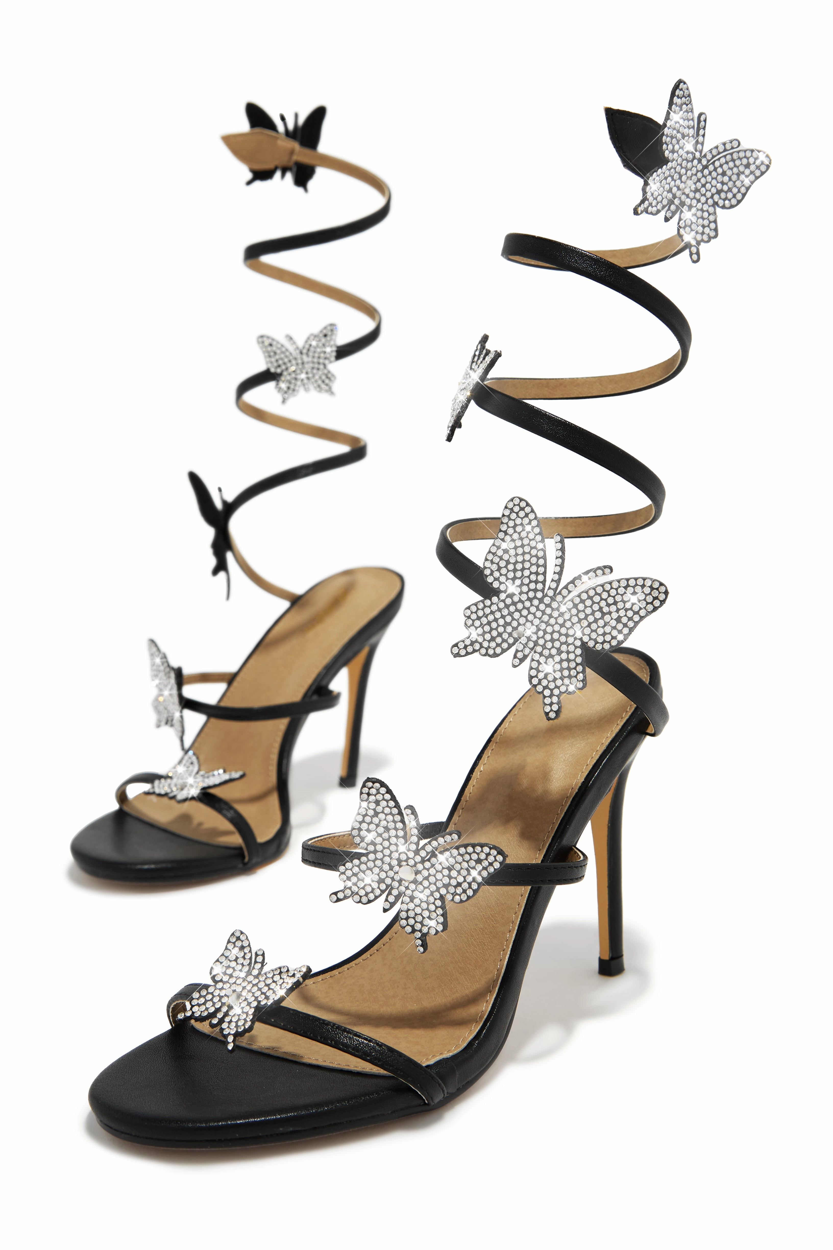 Fantasy Embellished Around The Ankle Coil Heels - Black