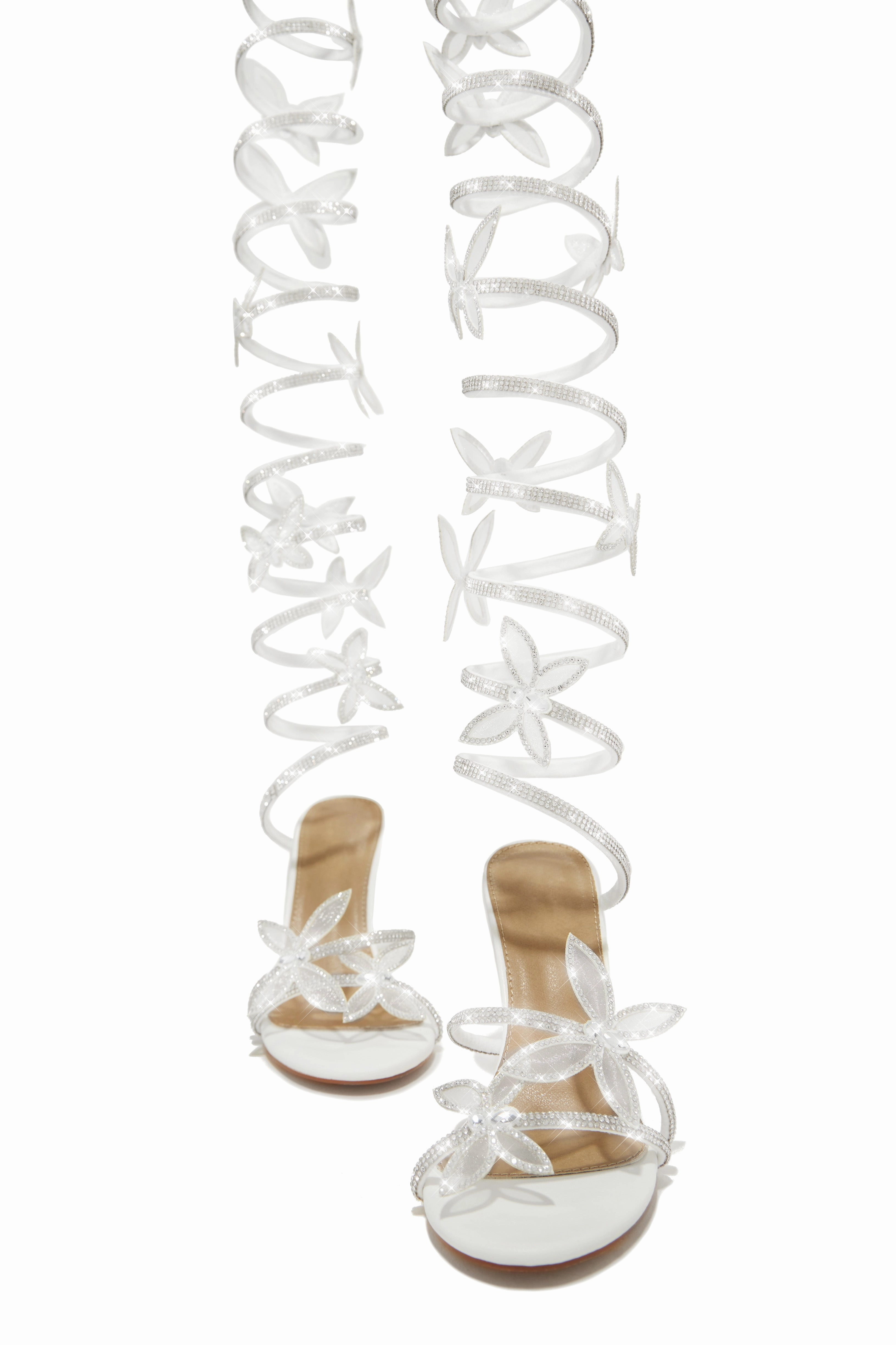 Fantasy Embellished Around The Ankle Coil Heels - White