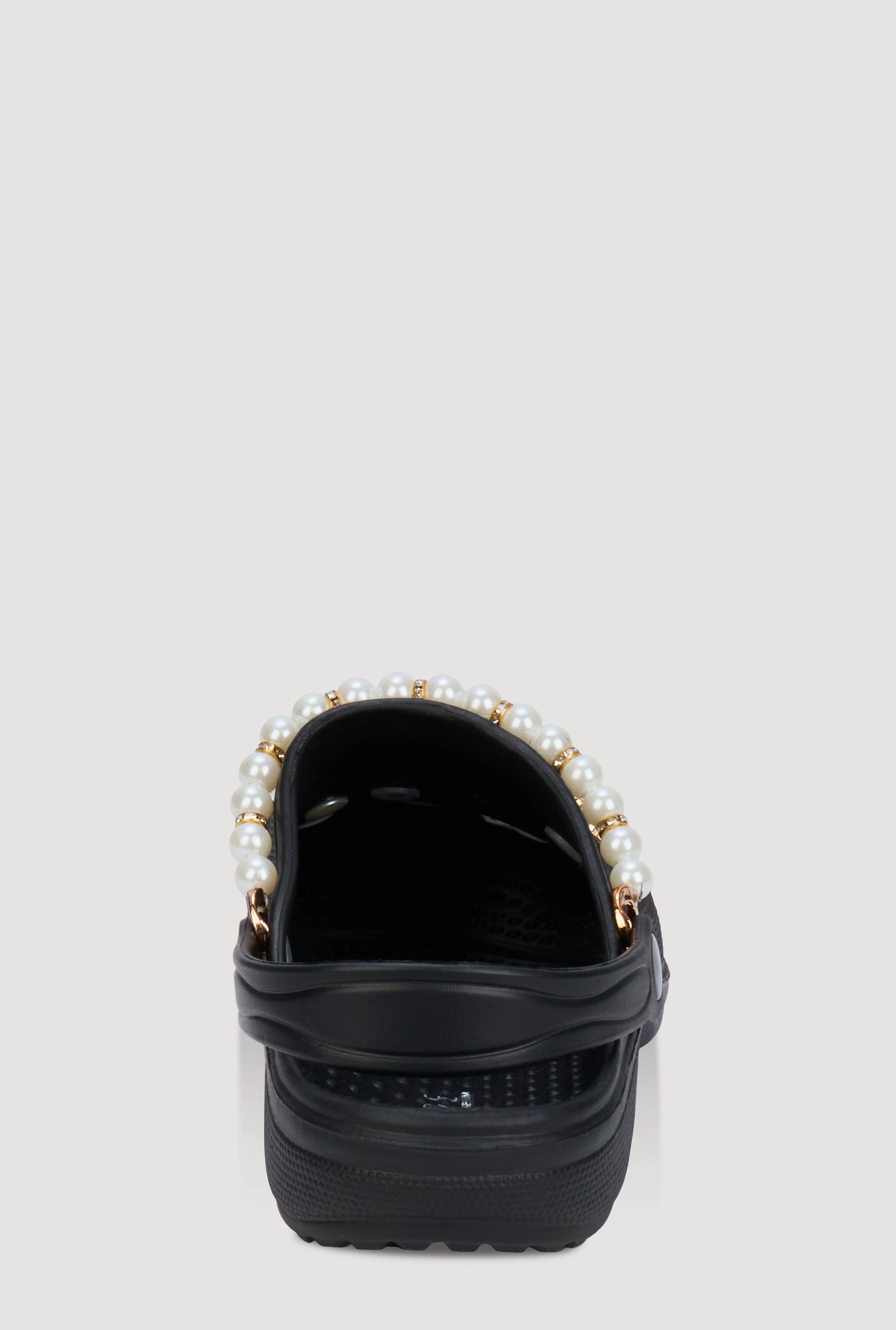 Faux Pearl Rhinestone Charm Slingback Clogs