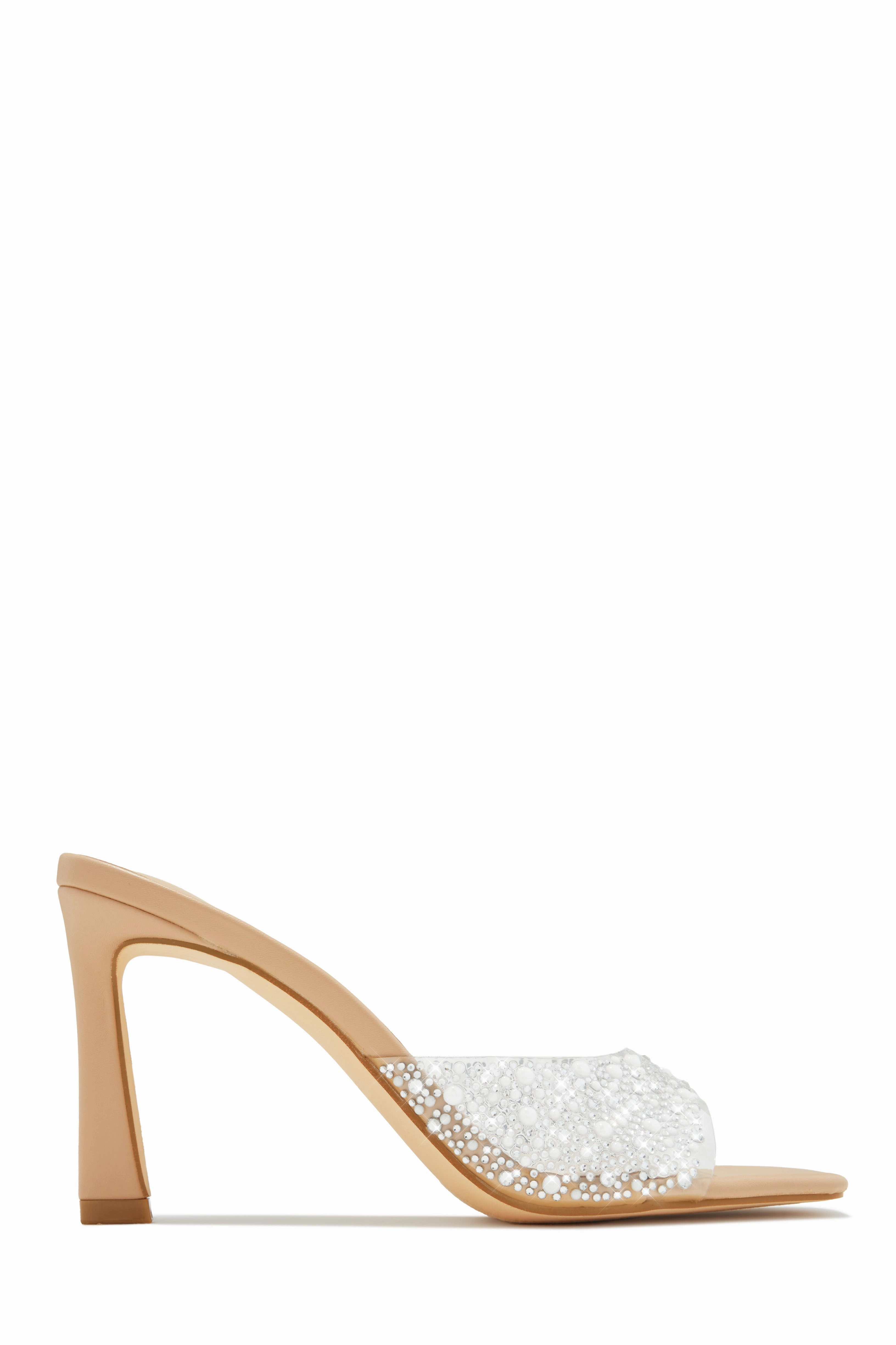 Gaia Embellished Mule Heels - Nude