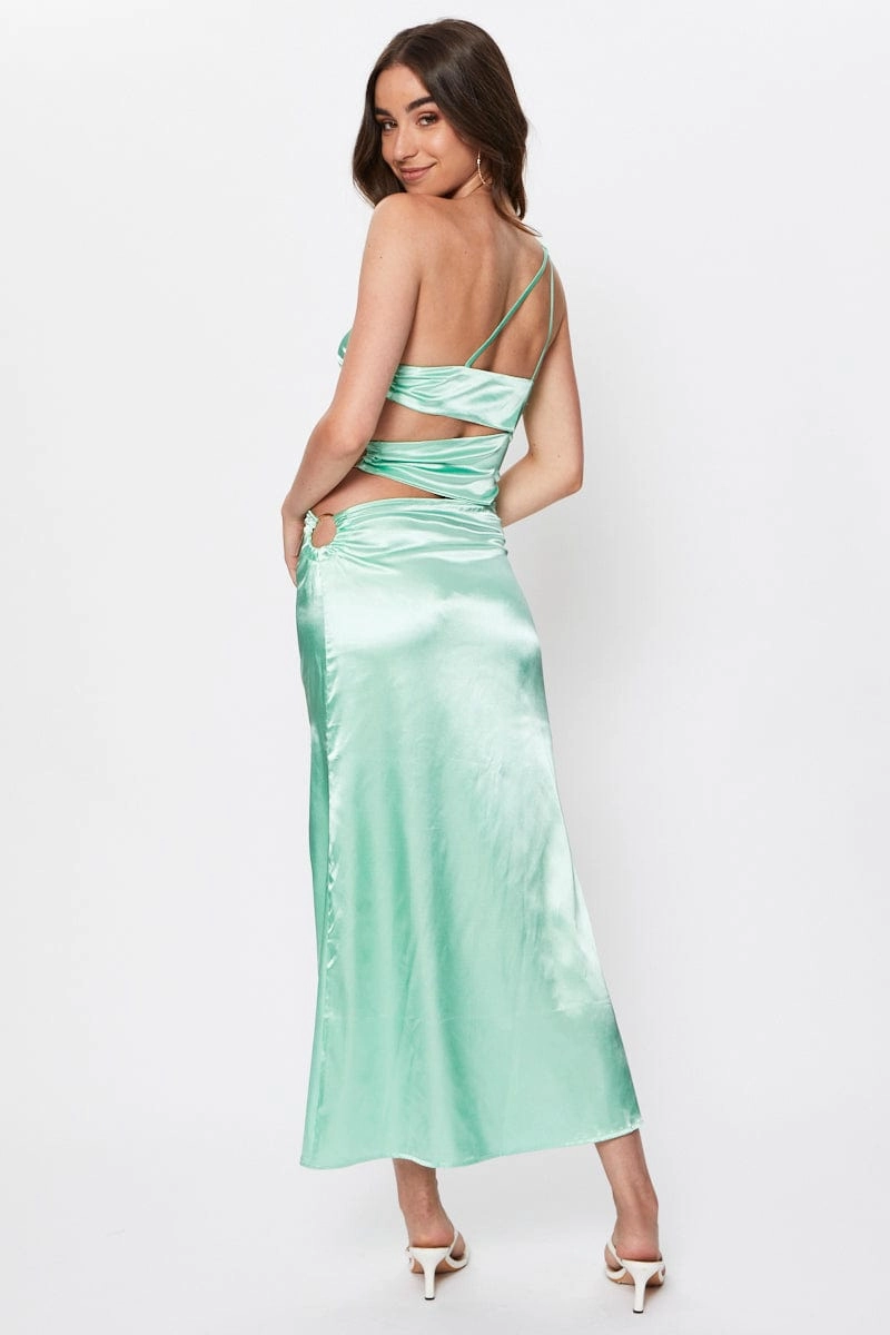 Green Tie Side Cut Out Maxi Dress