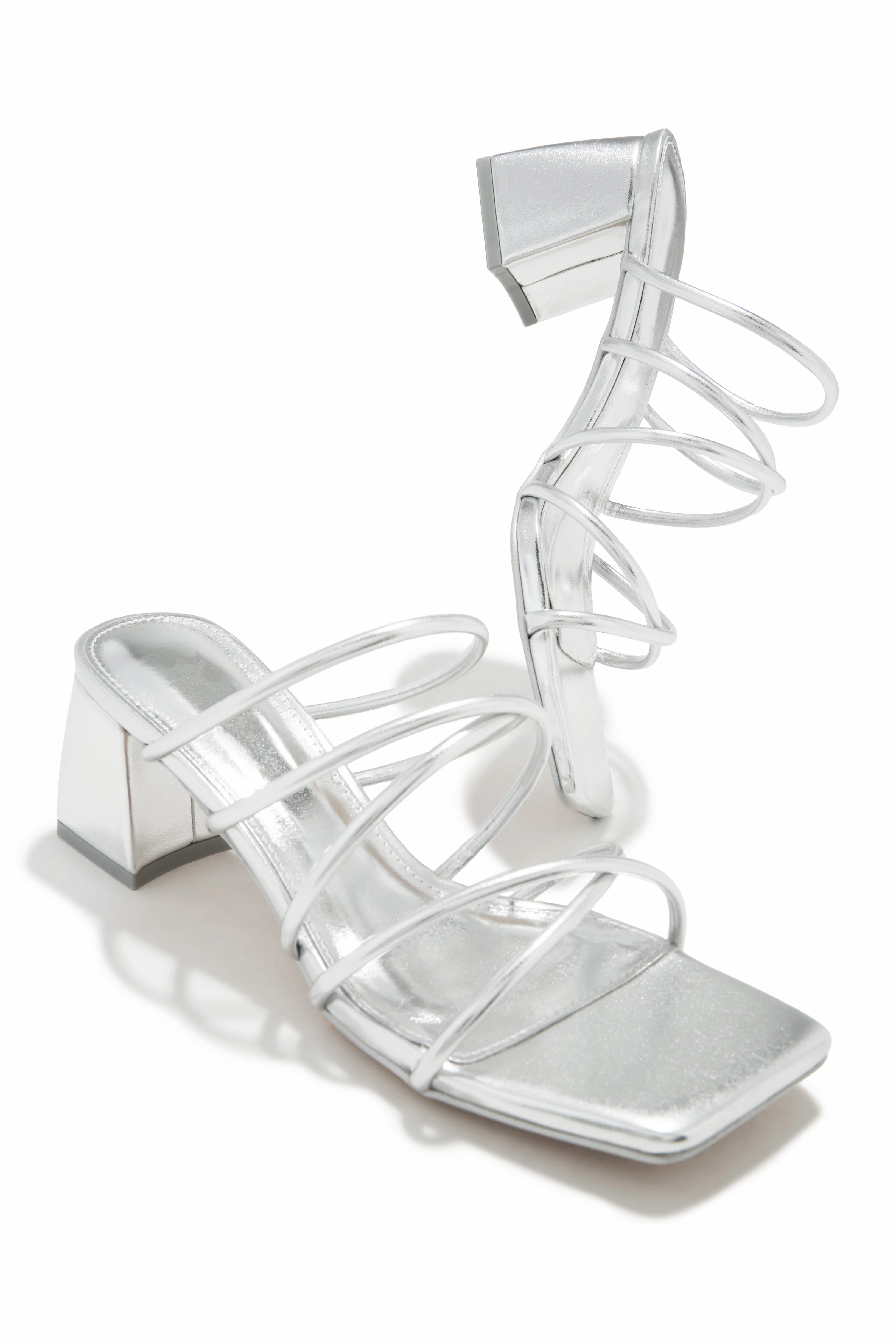 Hannah Block Mid Heel Mules - Silver
