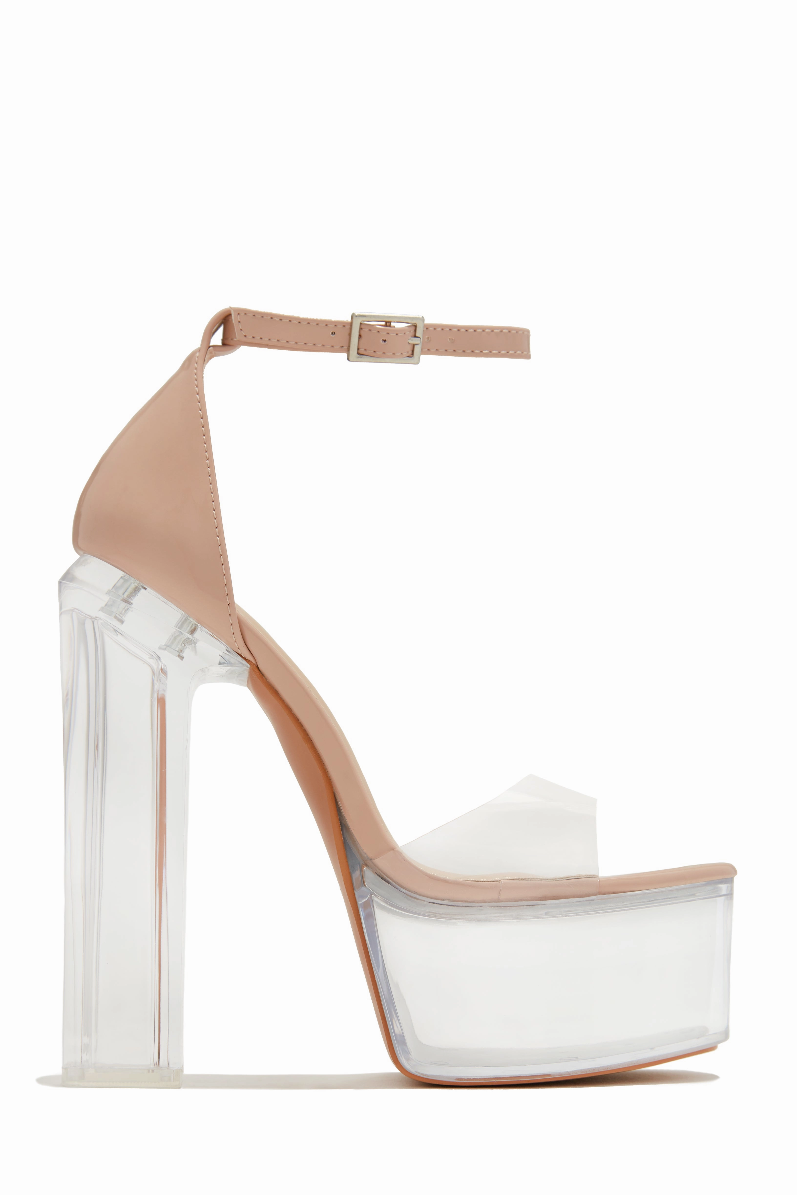High Rise Platform Block High Heels - Nude