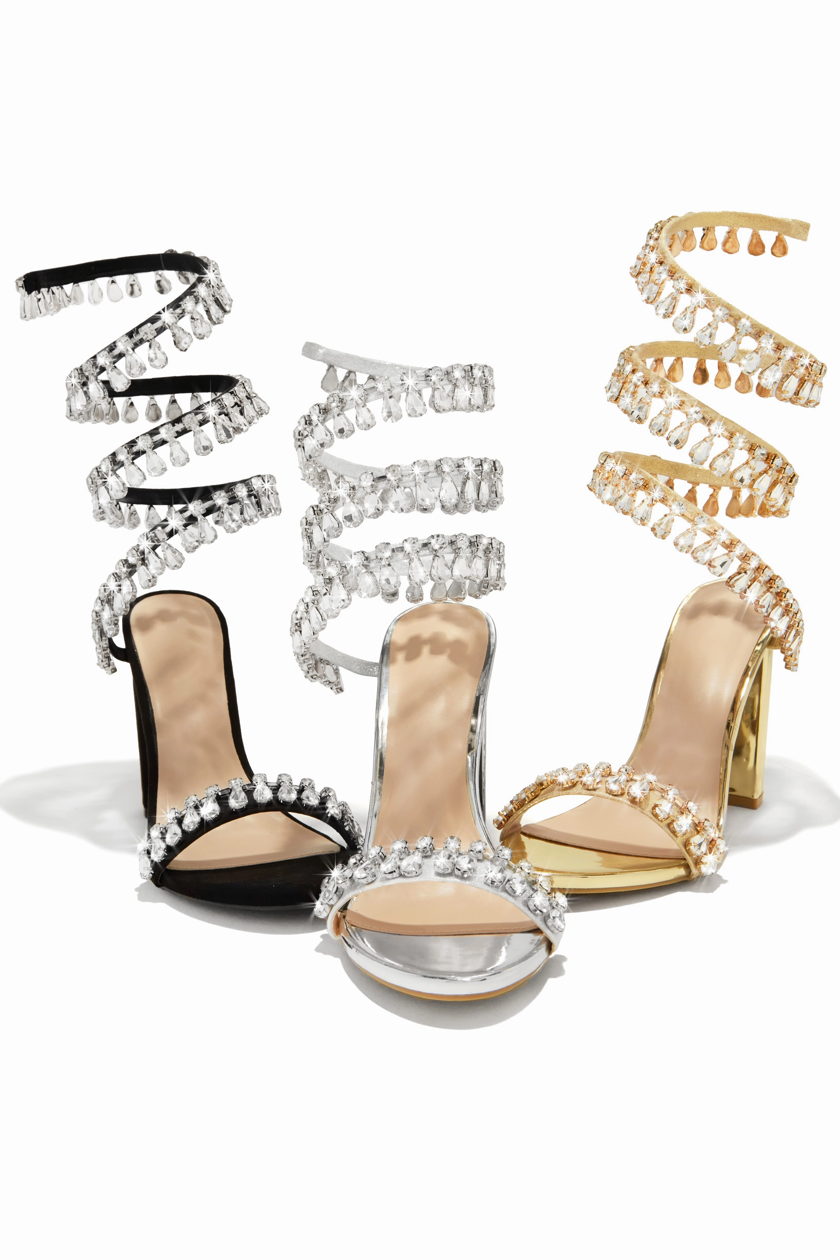 Holiday Party Embellished Around The Ankle Coil Heels - Black