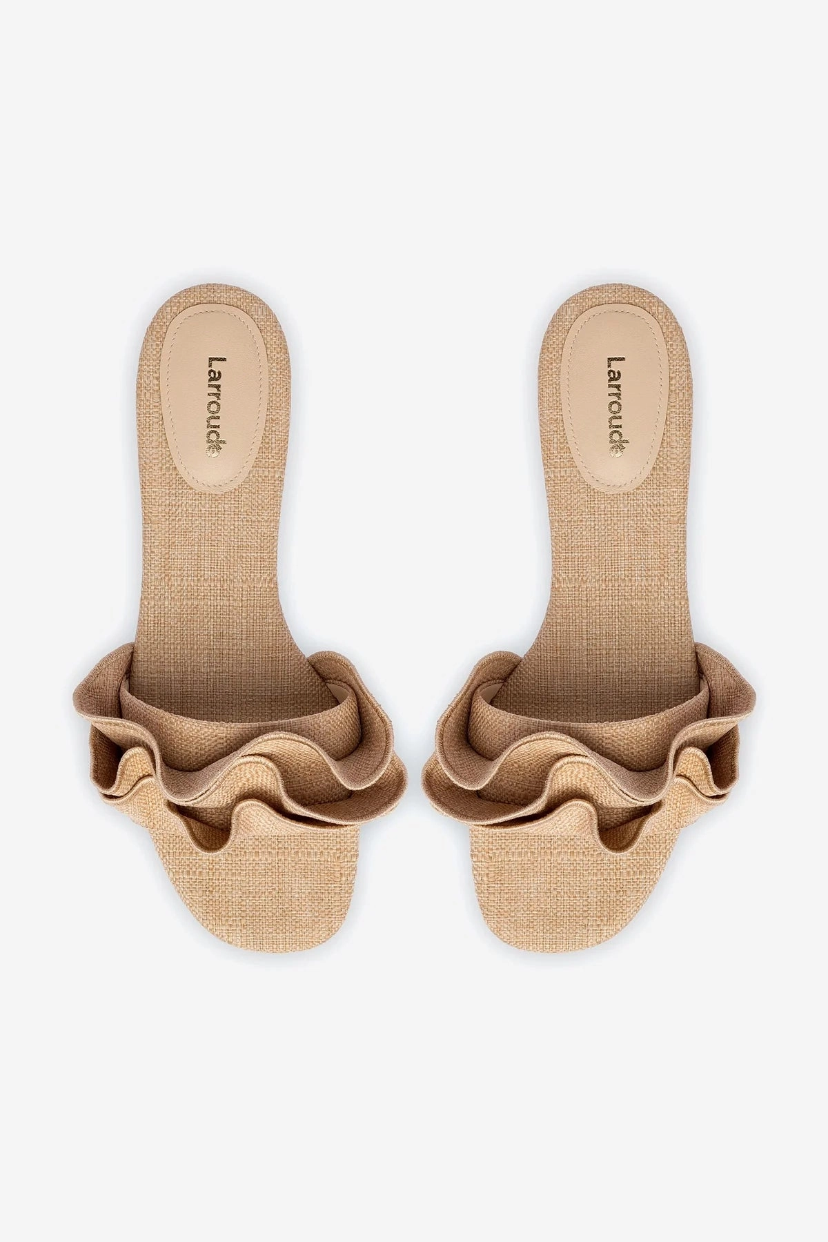 Ivy Ruffle Flat Mule In Beige Raffia