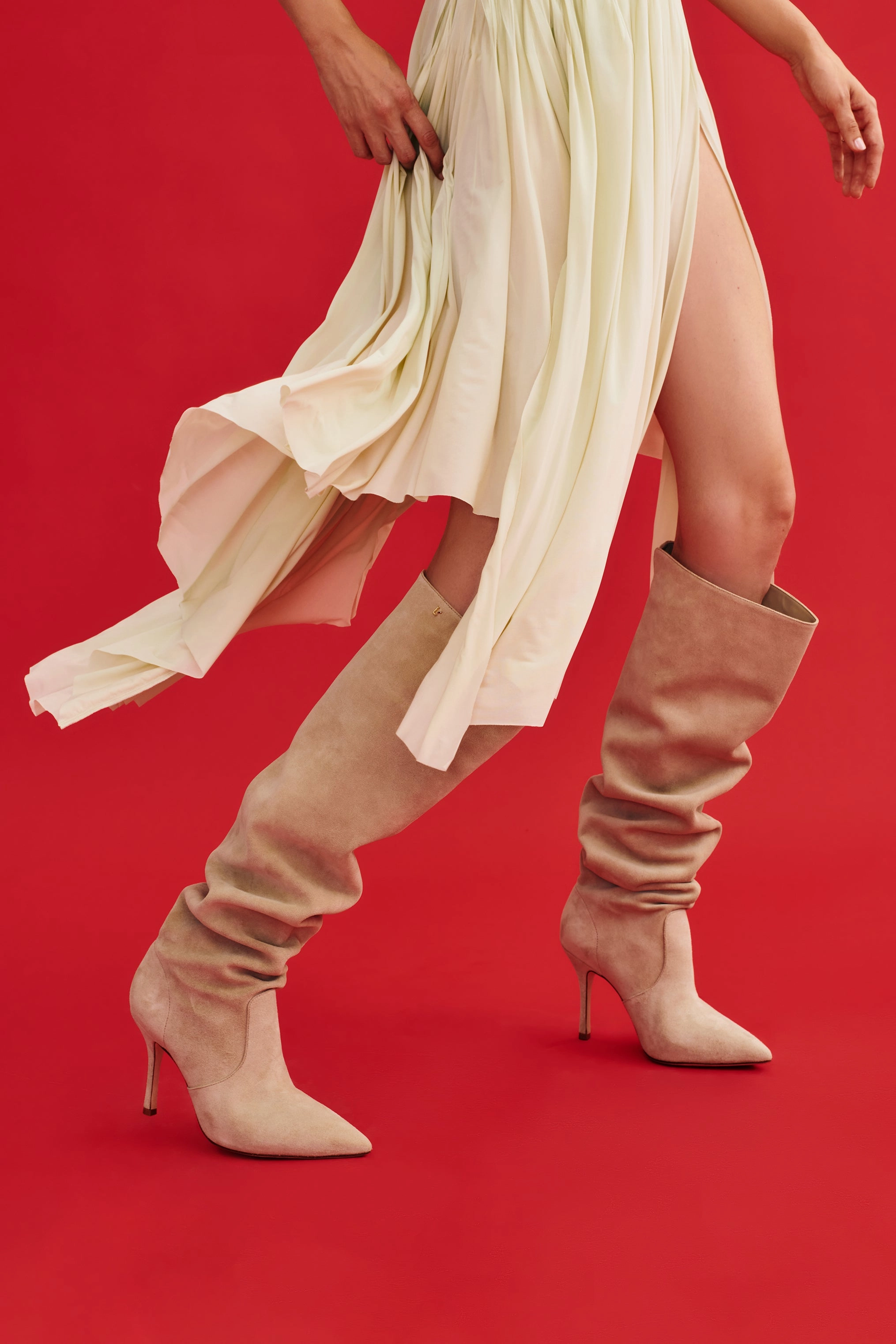 Kate Slouch Boot In Oyster Grey Suede