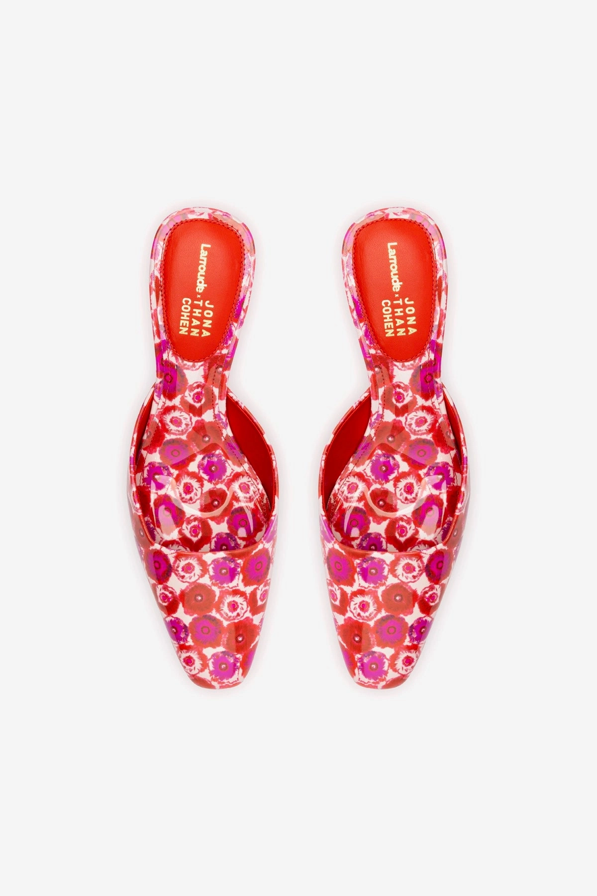 Larroudé x Jonathan Cohen Amal Mule In Red Abstract Printed Patent Leather