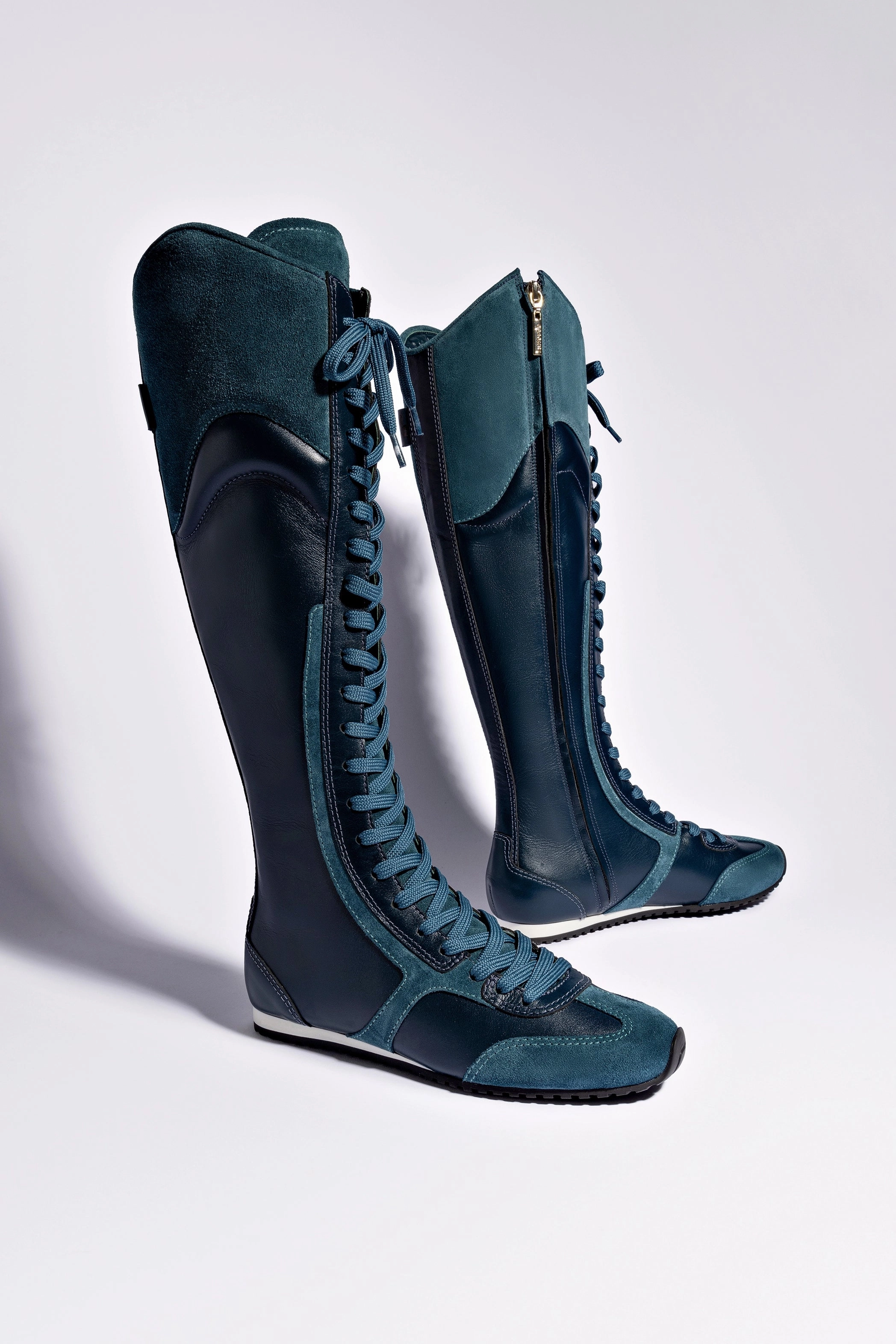 Larroudé x Jonathan Cohen Flat Hi Sneaker Boot In Teal Suede
