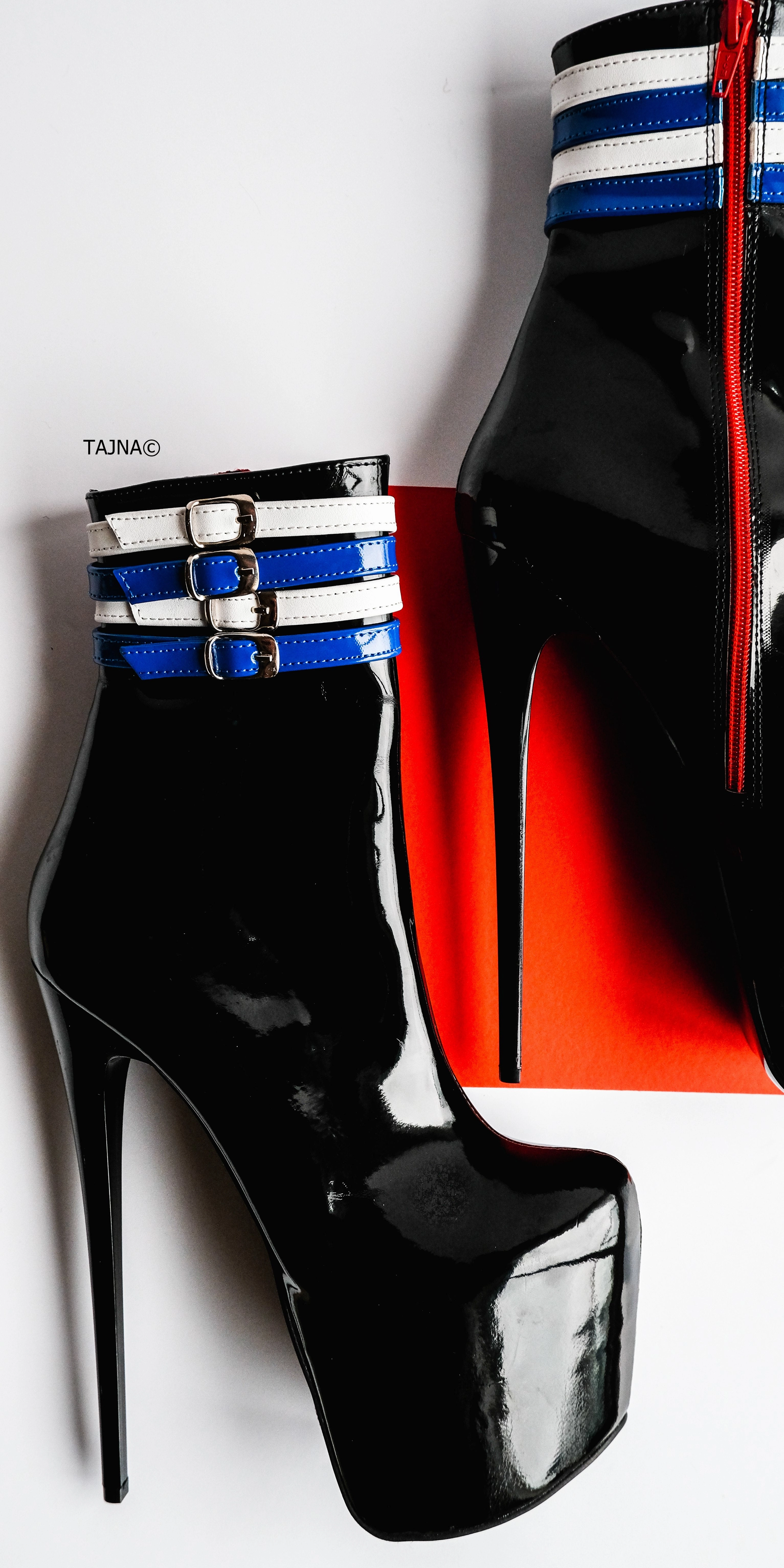 Leather Pride Flag Colour Belted High Heel Boots
