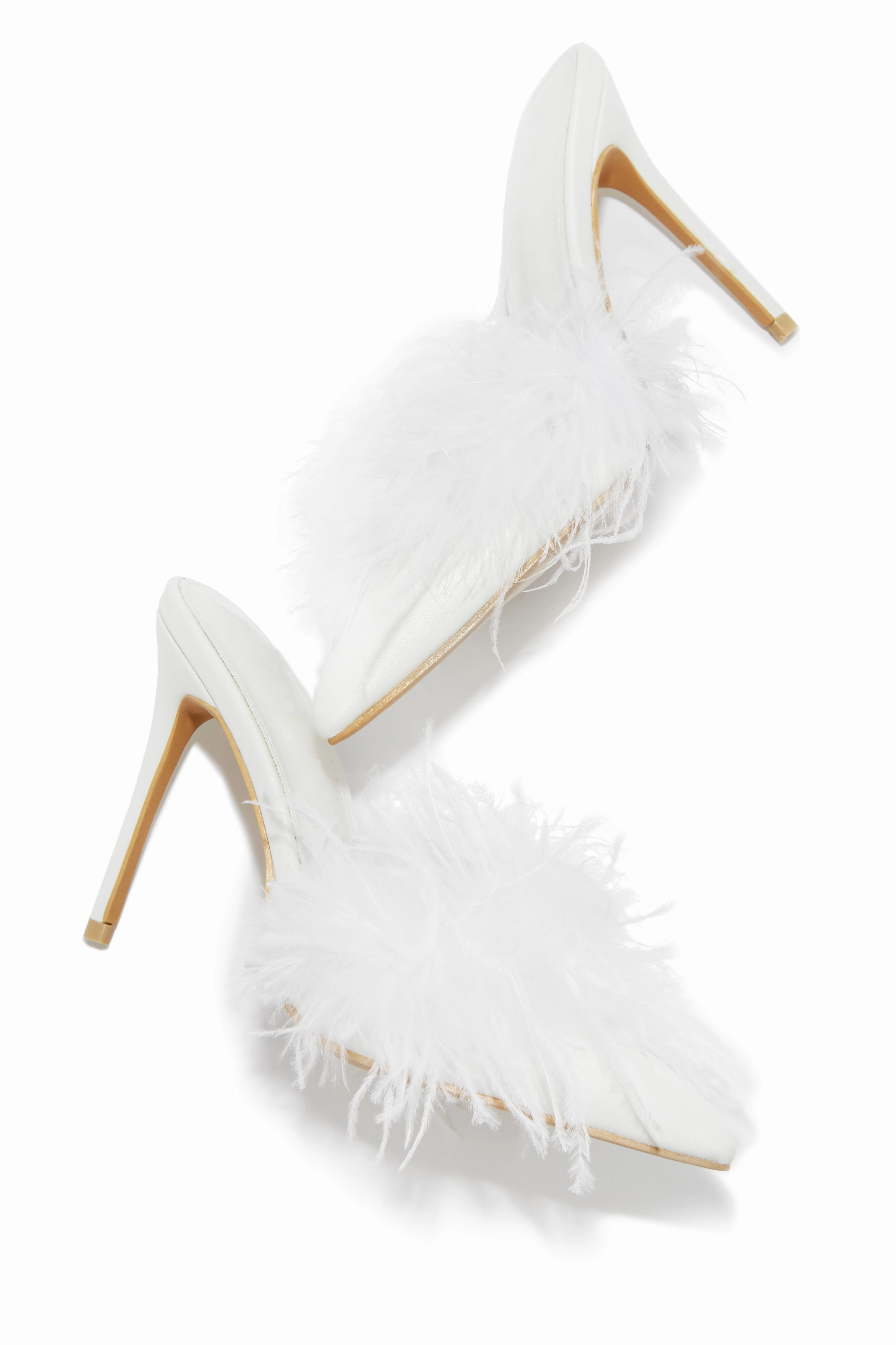 Lorelai Faux Feather Mule Heels - White