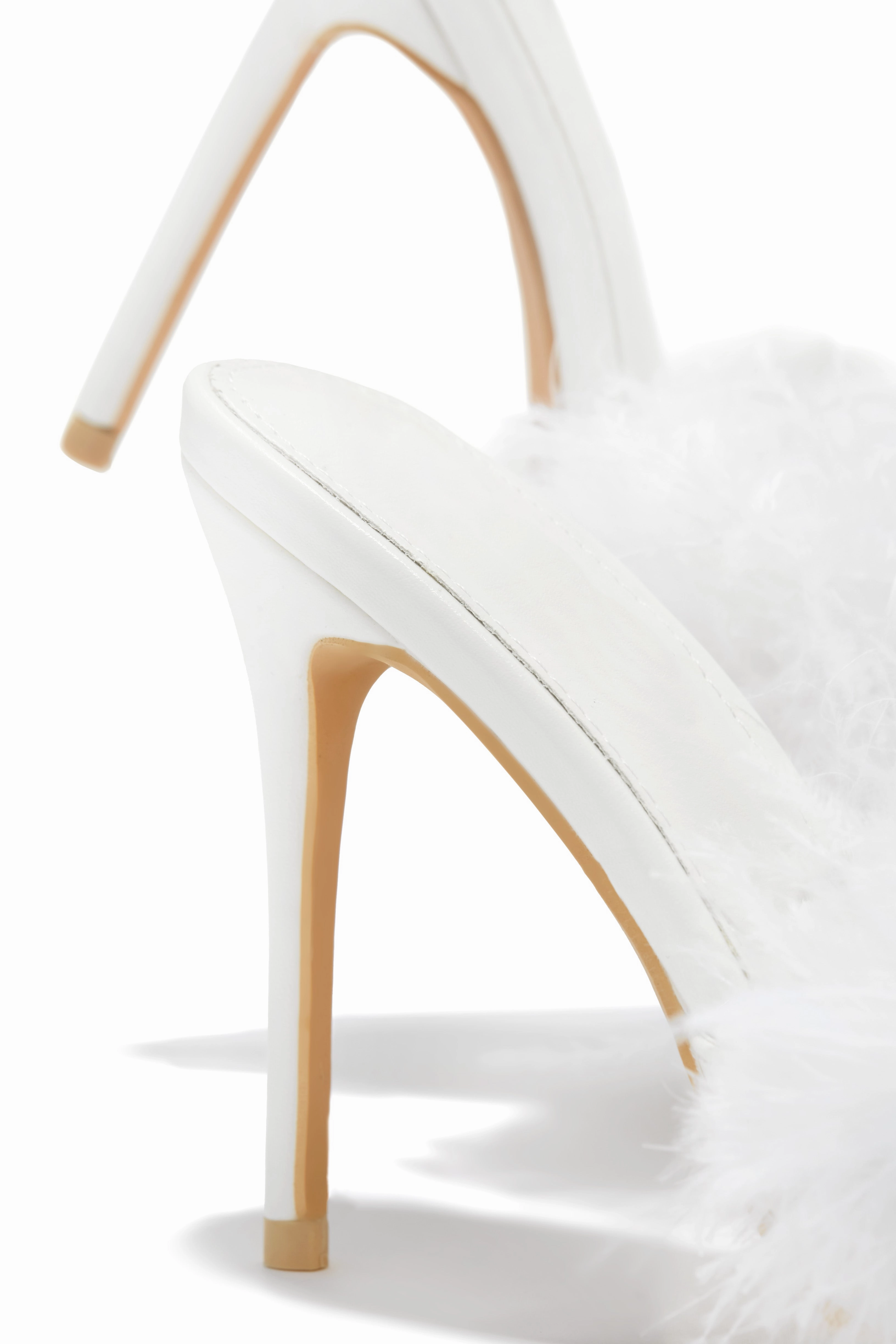 Lorelai Faux Feather Mule Heels - White