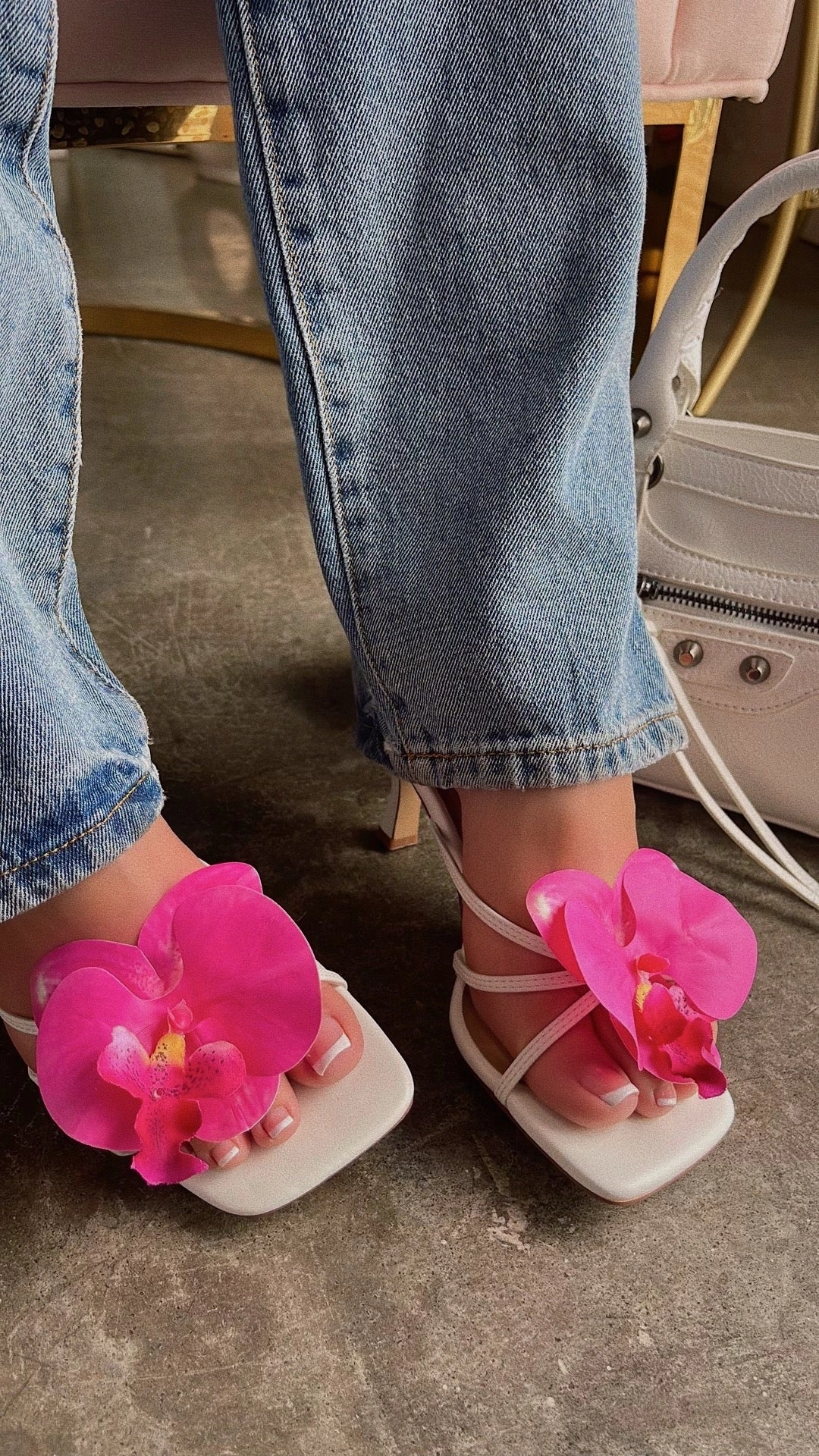 Malia Floral Mid Heel Mules - White