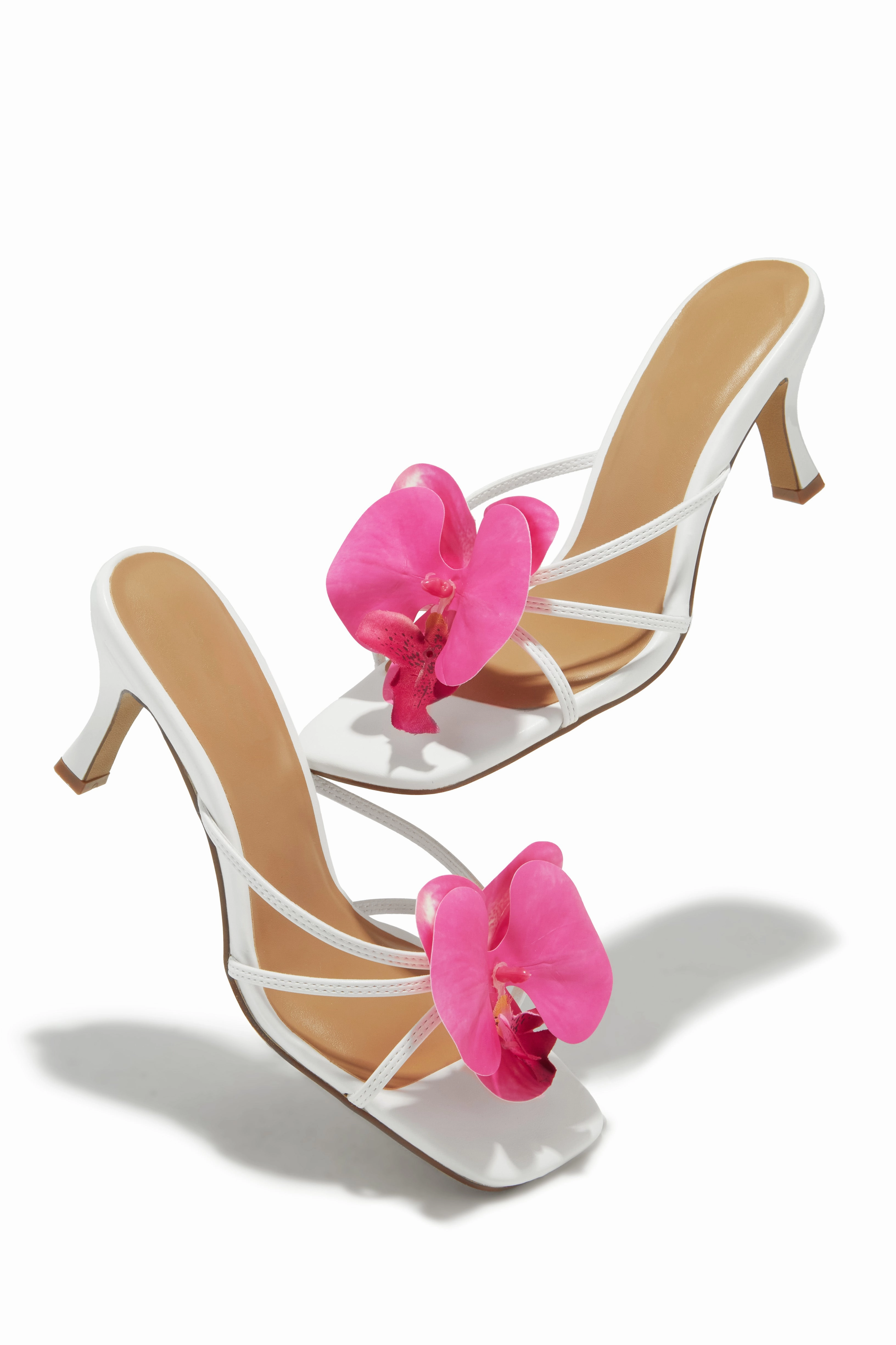 Malia Floral Mid Heel Mules - White